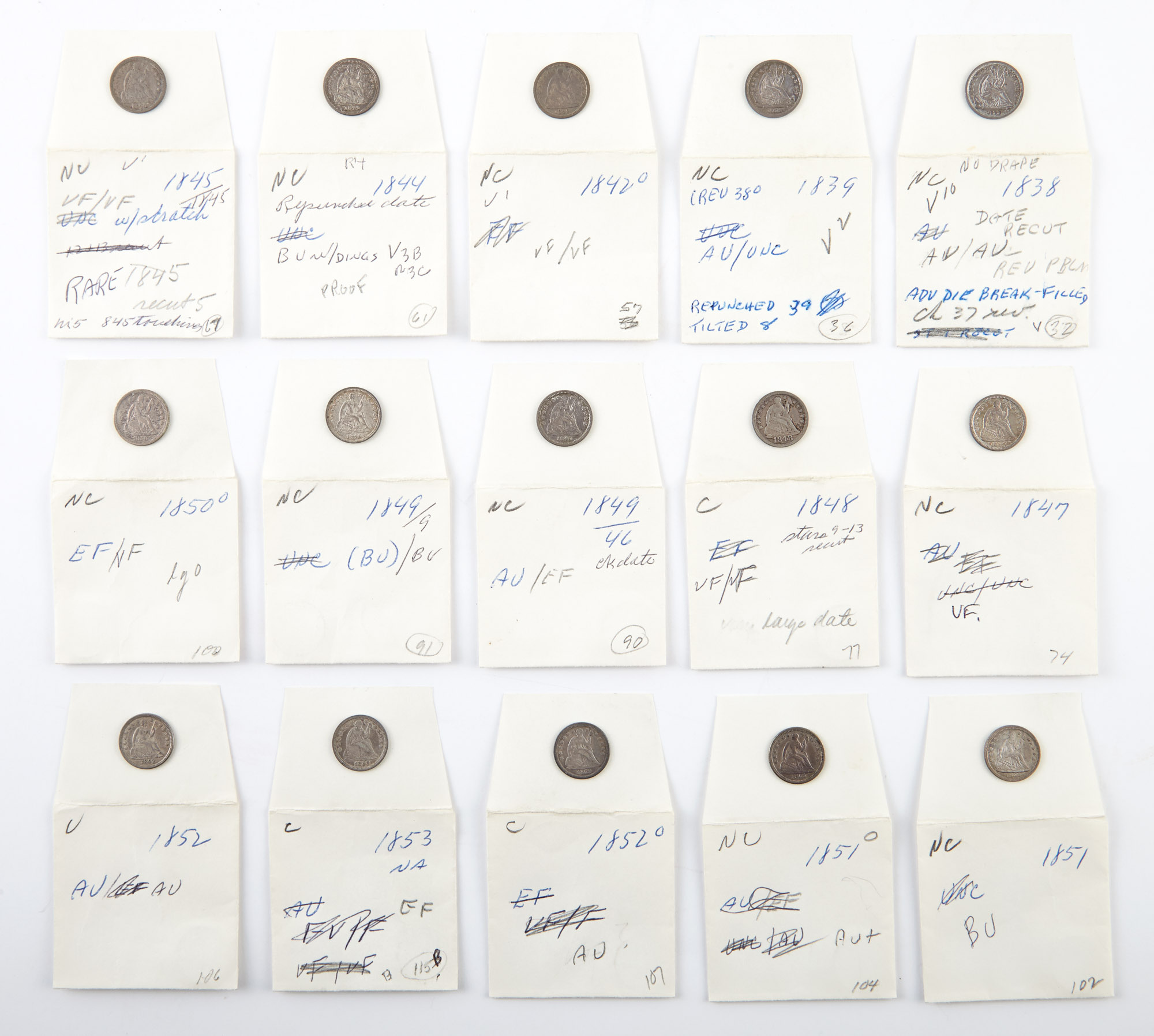 Lot image - United States Liberty Seated Half Dimes With Stars 1837 to 1853