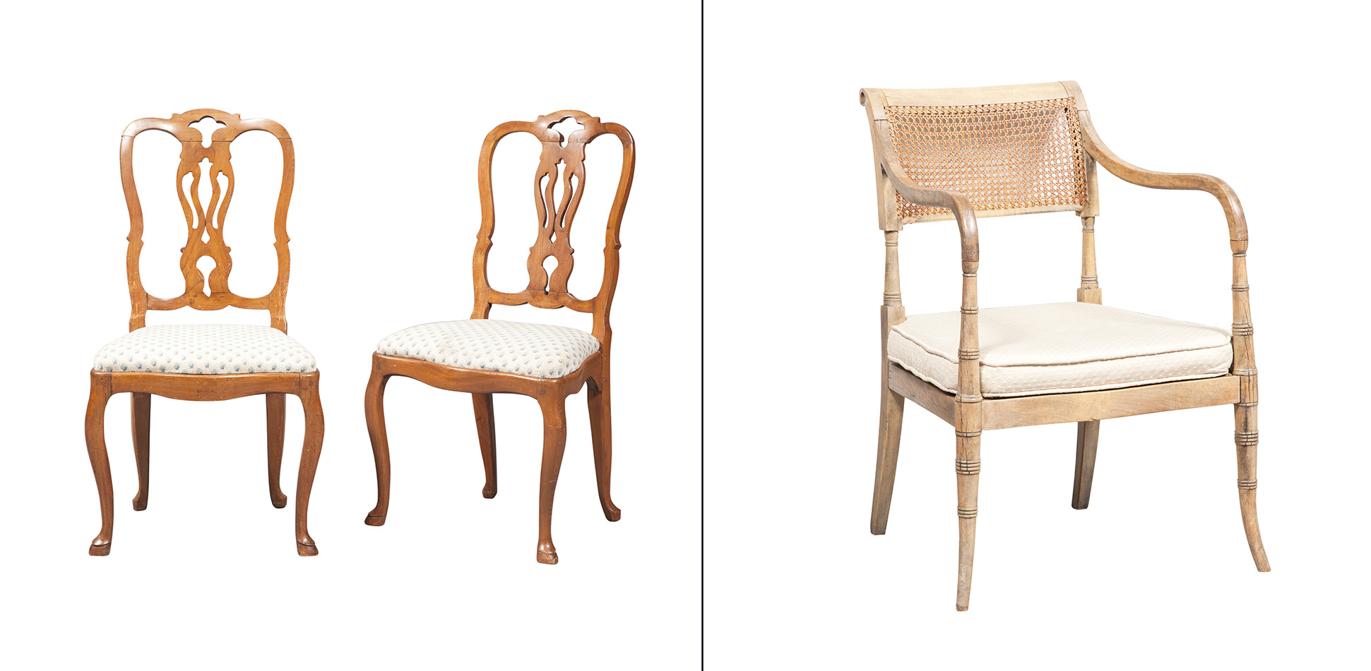 Lot image - Pair of Continental Fruitwood Side Chairs