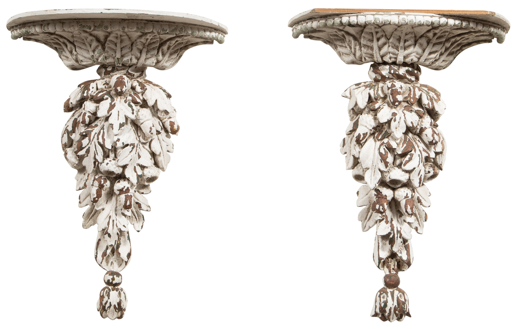 Lot image - Pair of Neoclassical Style Painted Wall Brackets