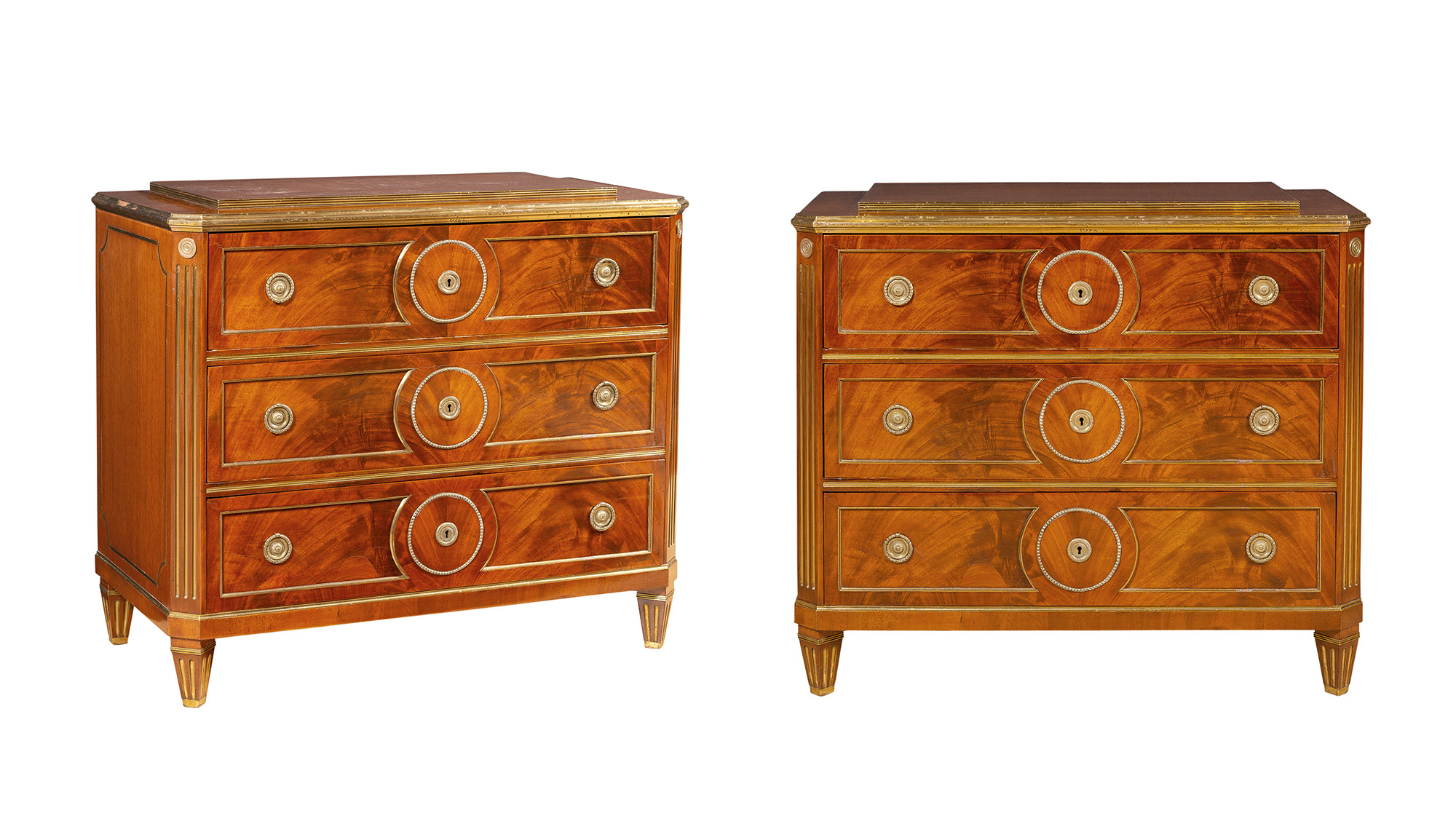 Lot image - Pair of Russian Neoclassical Brass Bound Mahogany Commodes
