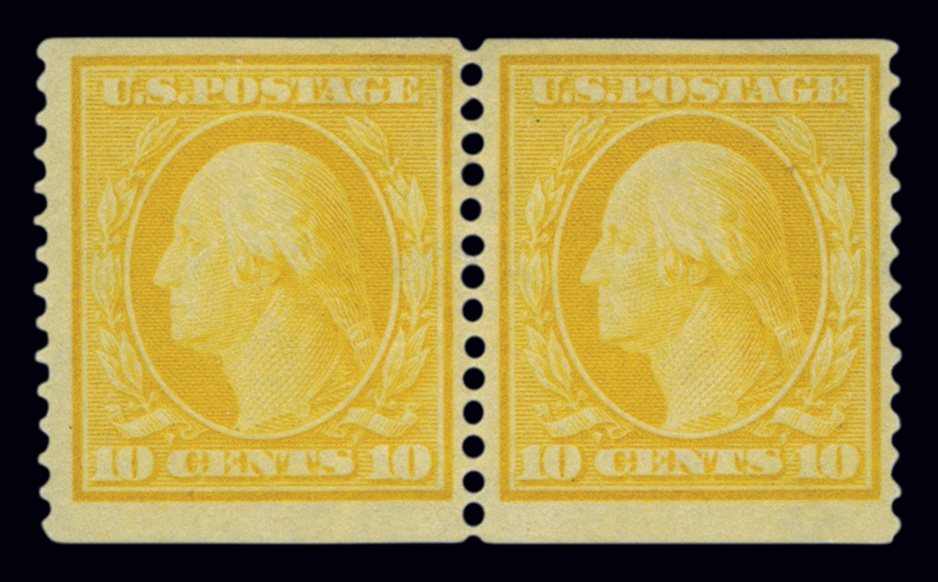 Lot image - United States 1909 10 Cent Yellow Coil Pair, Scott 356