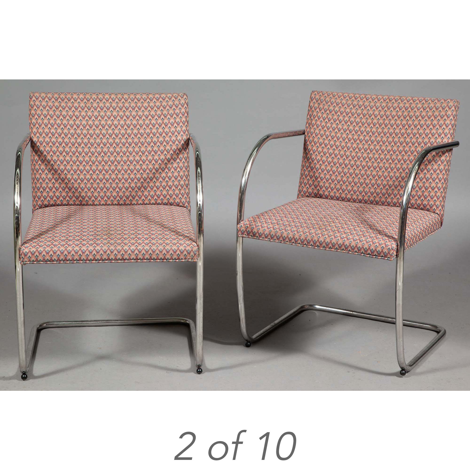 Lot image - Set of Ten Upholstered Chromed Metal Tubular Brno Style Armchairs