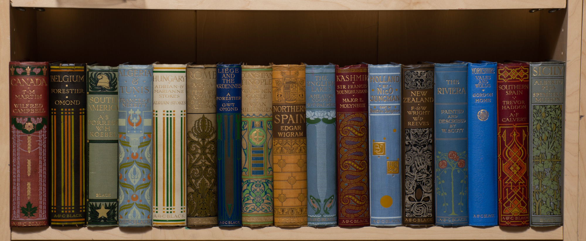 Lot image - [BINDINGS]  Collection of approximately fifty volumes in gilt decorated cloth bindings.