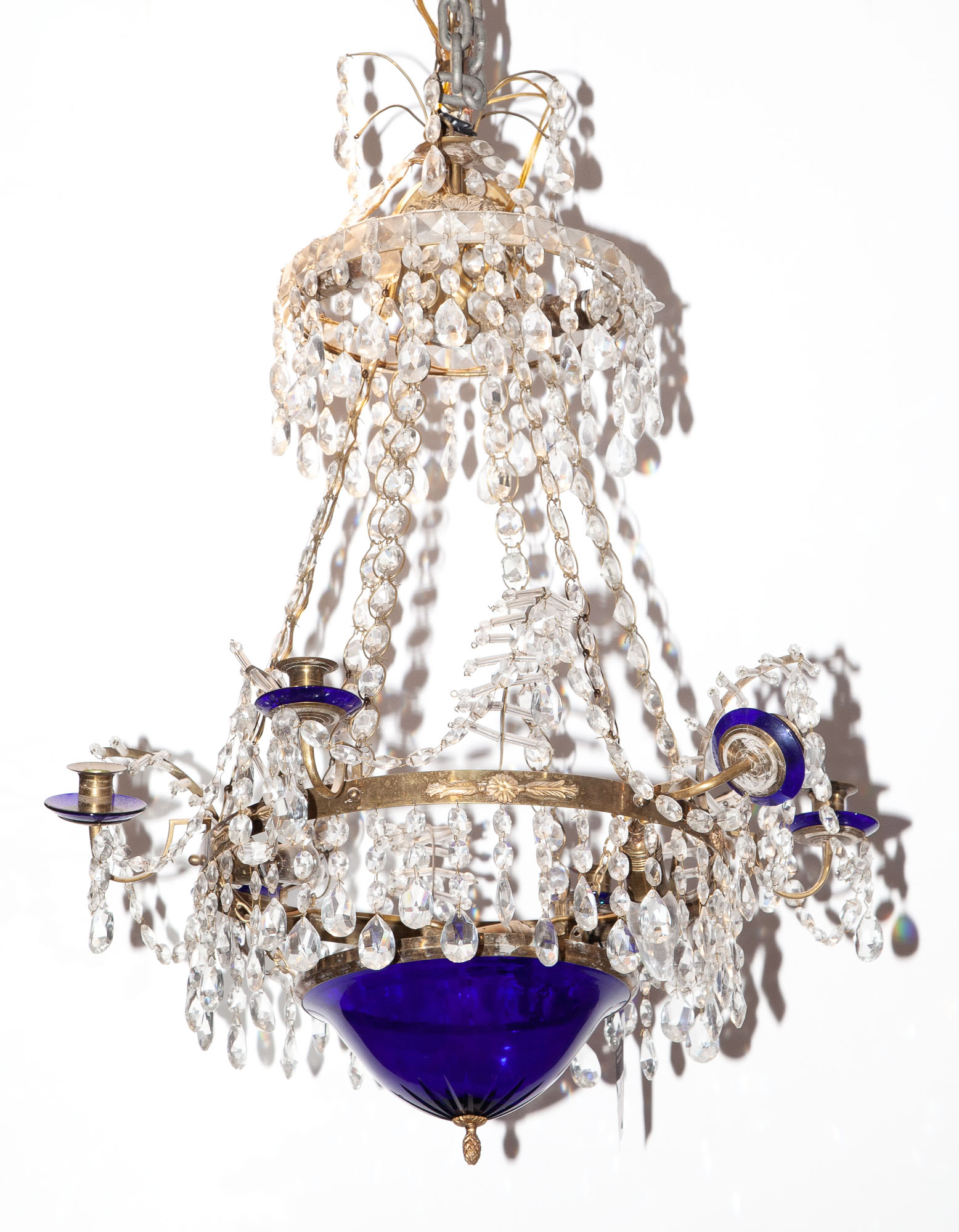 Lot image - Neoclassical Style Metal and Glass Eleven-Light Chandelier