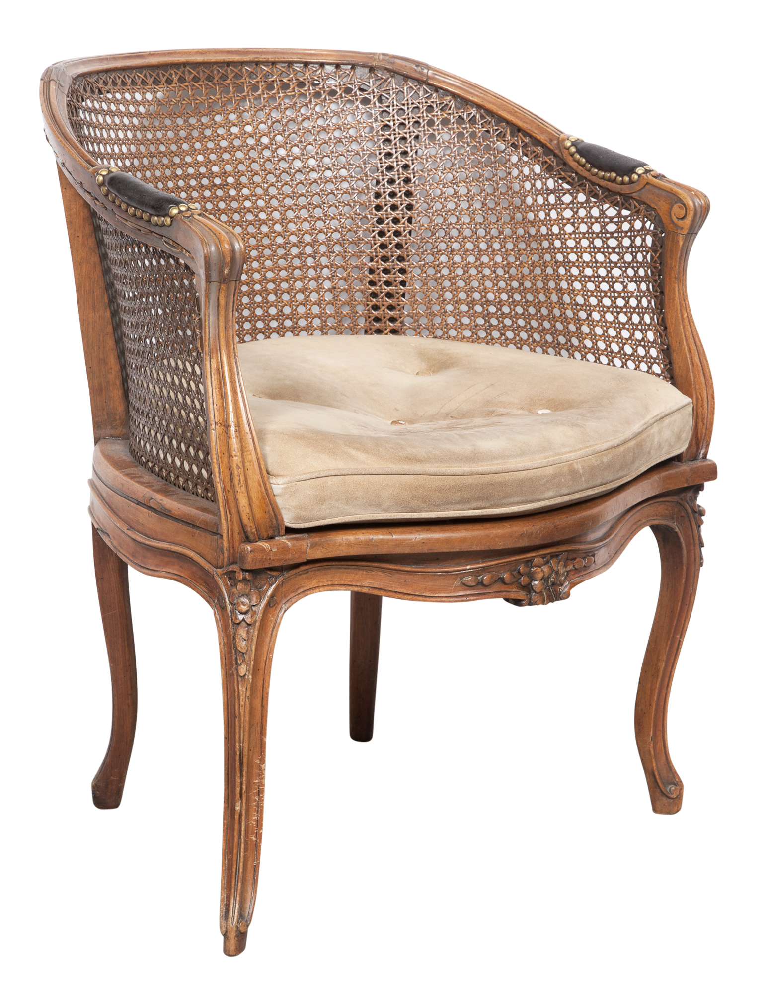 Lot image - Louis XV Style Caned Walnut Fauteuil de Bureau