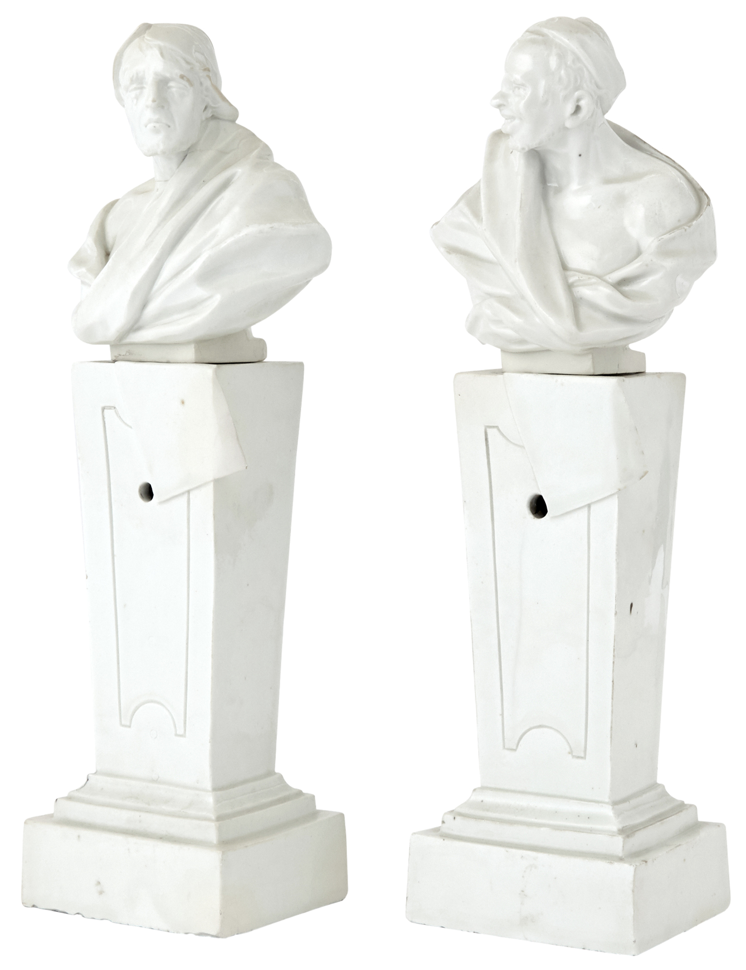 Lot image - Pair of Vienna White Glazed Porcelain Busts of Comedy and Tragedy