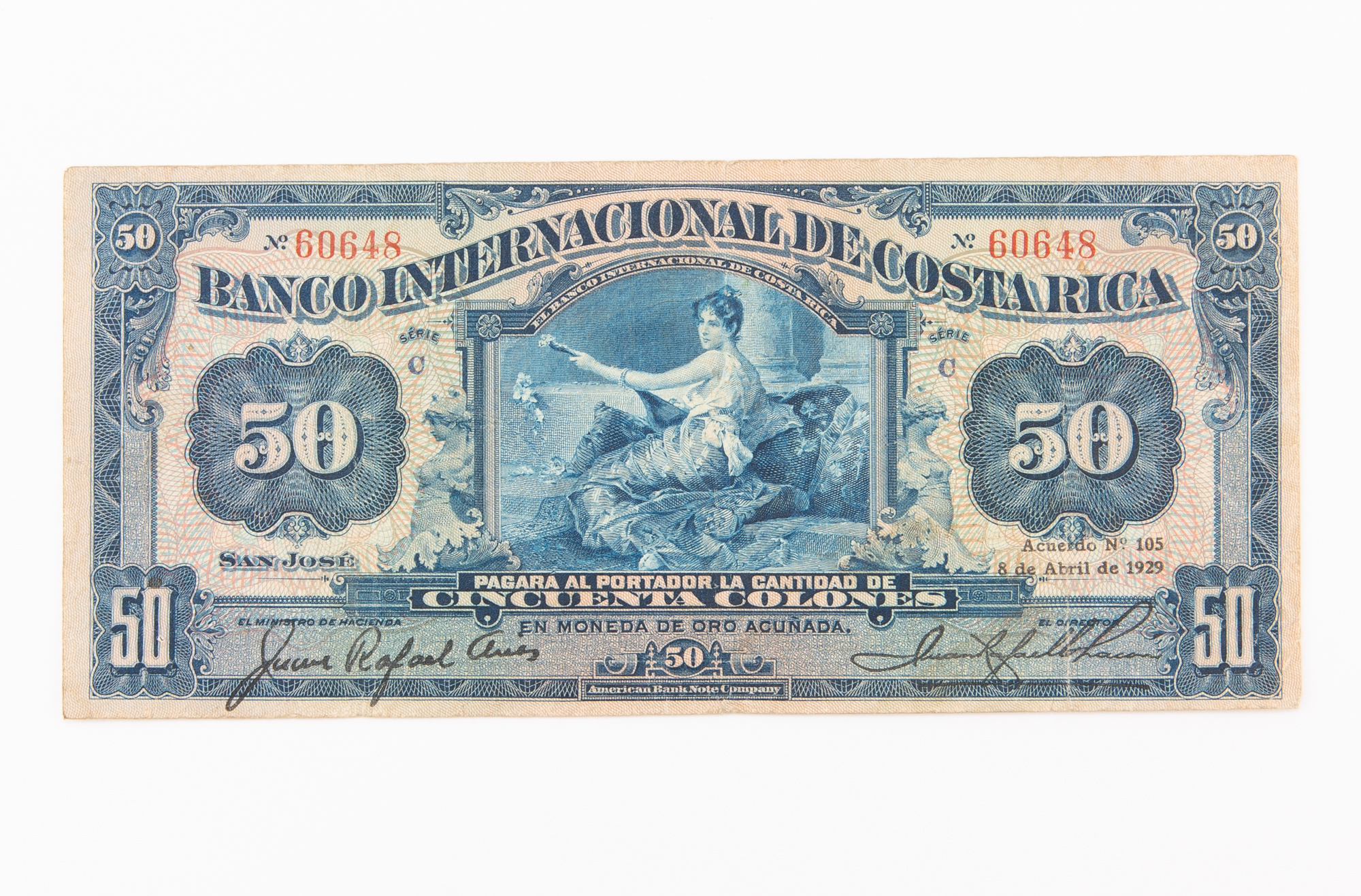 Lot image - Costa Rica, Banco Internacional ND (1919-32) Cincuenta Colones Pick# 177