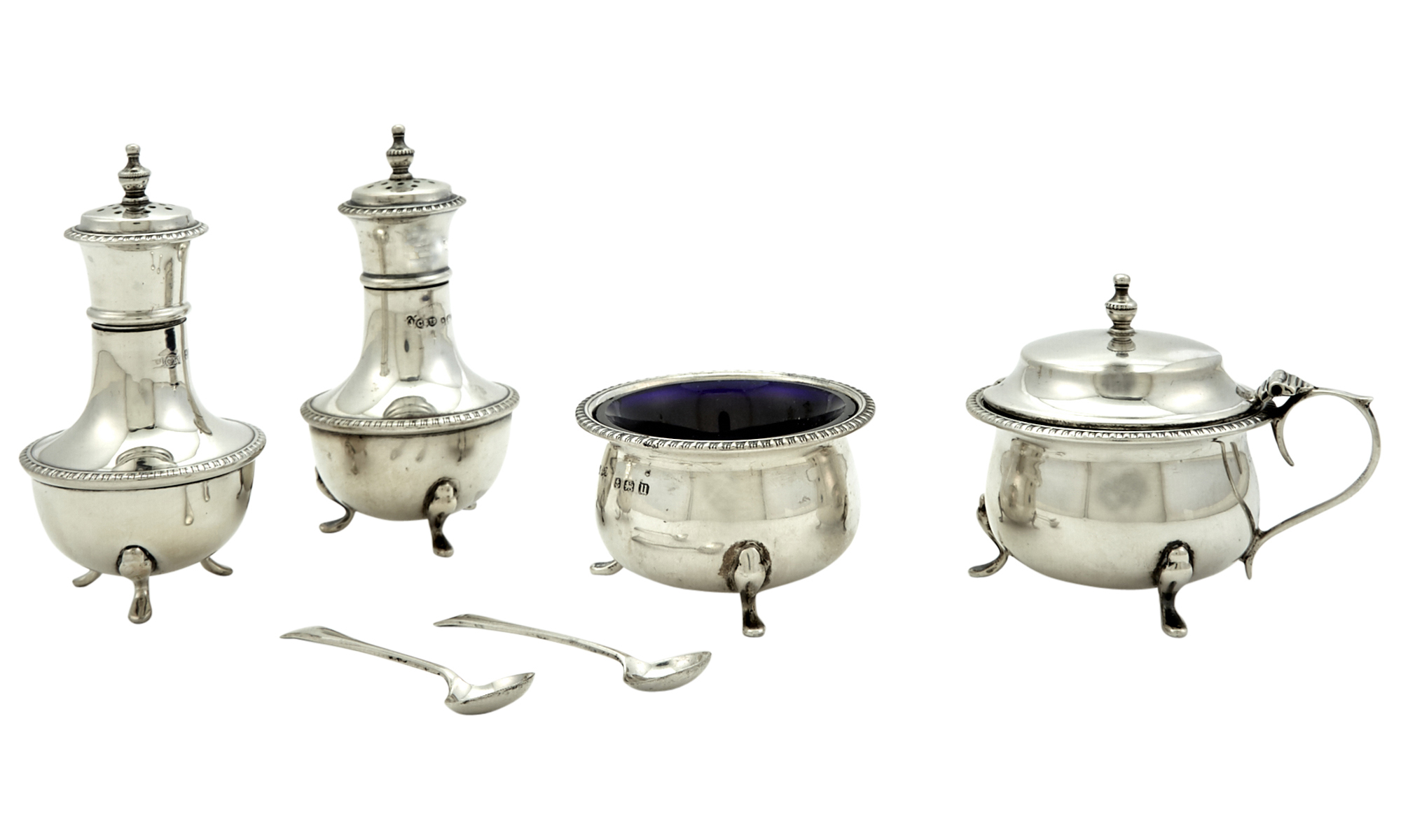 Lot image - George V Cased Sterling Silver Condiment Set