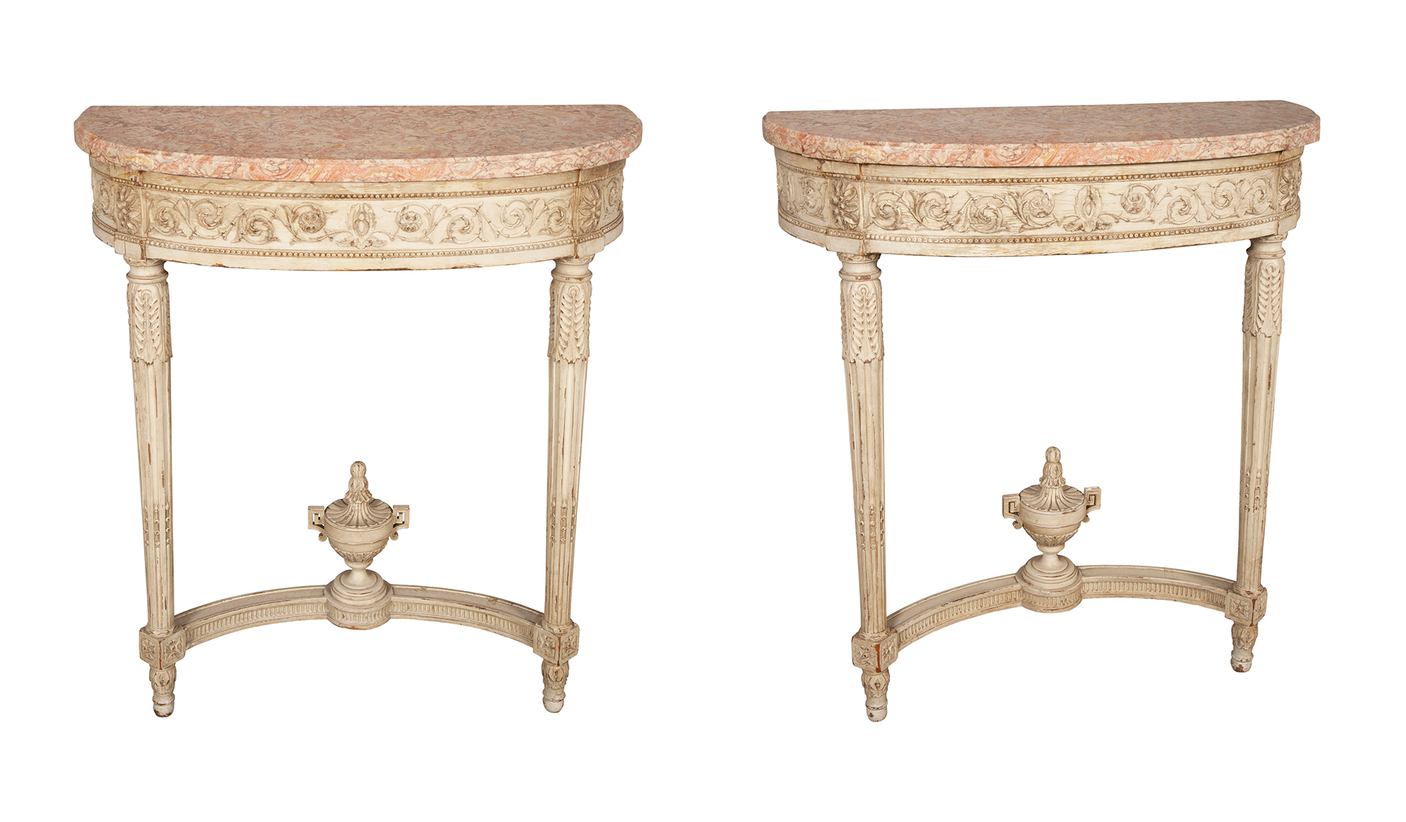 Lot image - Pair of Louis XVI Style Painted Wood Consoles