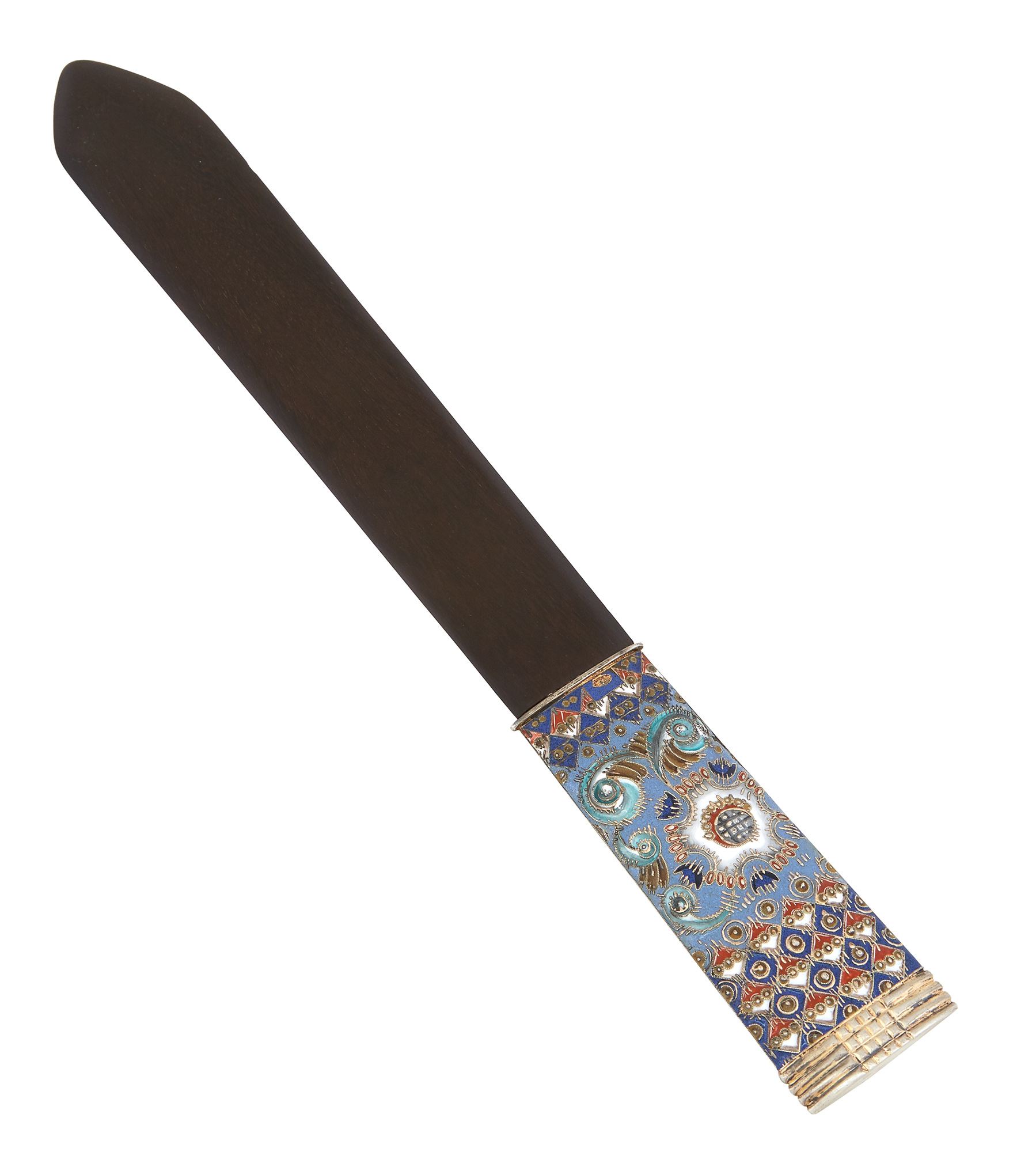 Lot image - Russian Silver-Gilt, Cloisonné Enamel and Wood Paper Knife