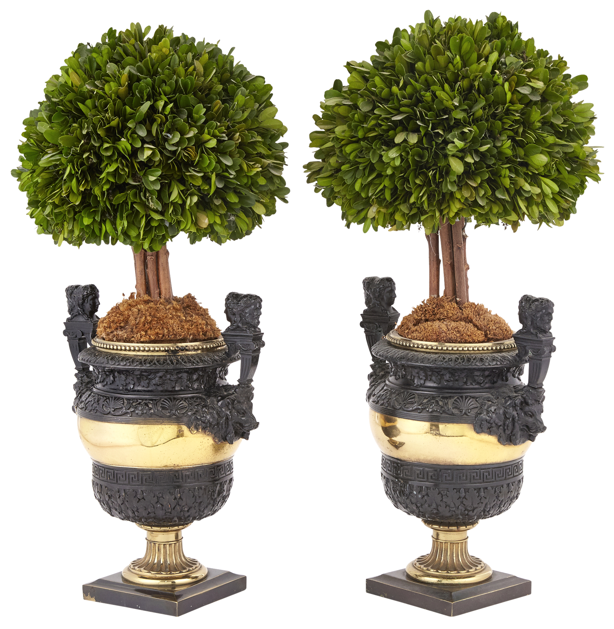 Lot image - Pair of Napoleon III Gilt and Patinated Bronze Janus Urns