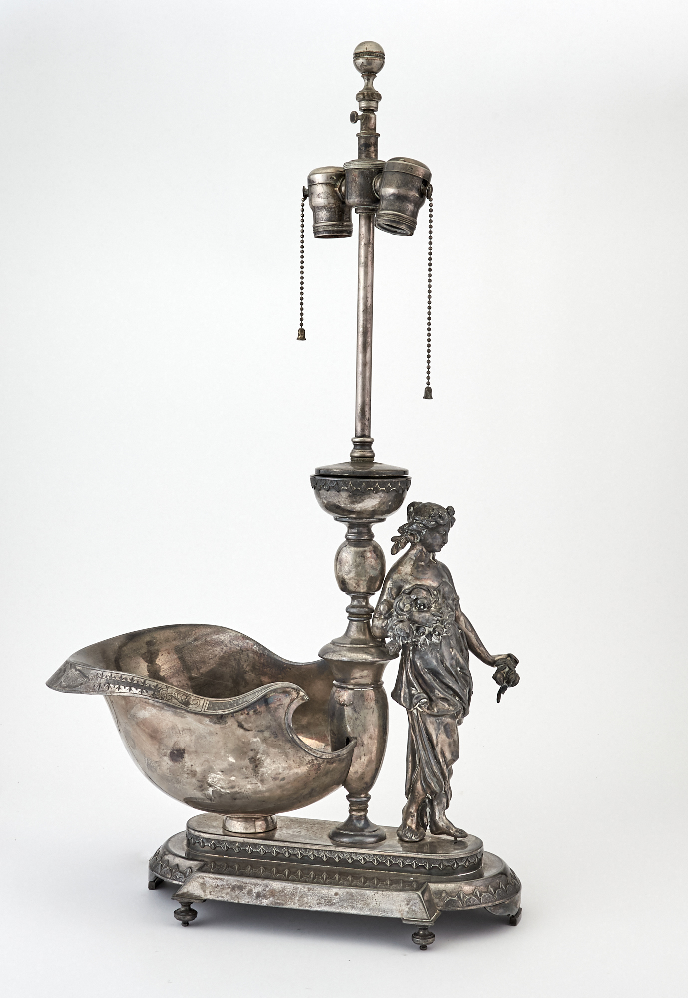 Lot image - Continental Silver-Plated Helmet-Form Lamp