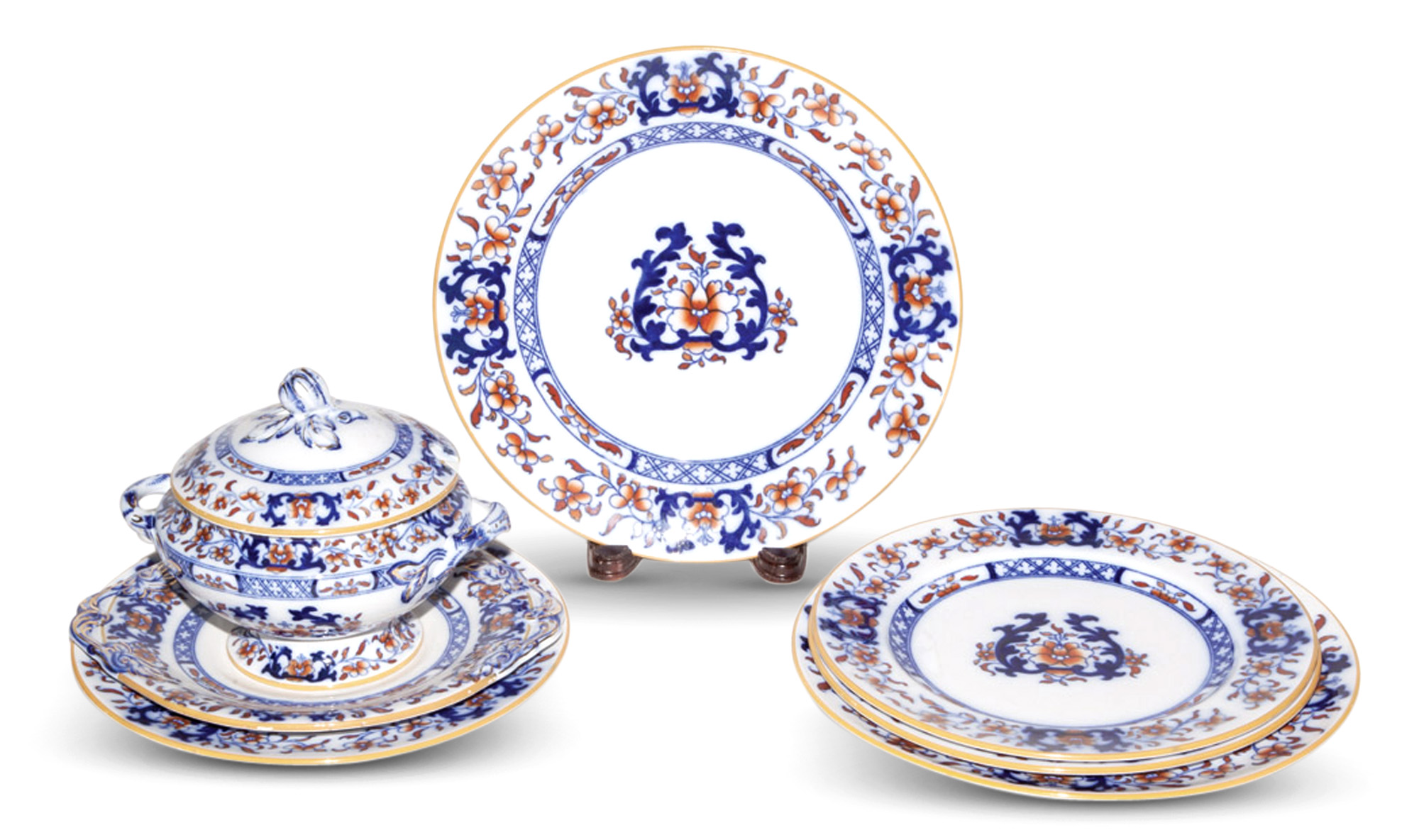 Lot image - Minton Porcelain Blue and Rust Decorated Dinner Service