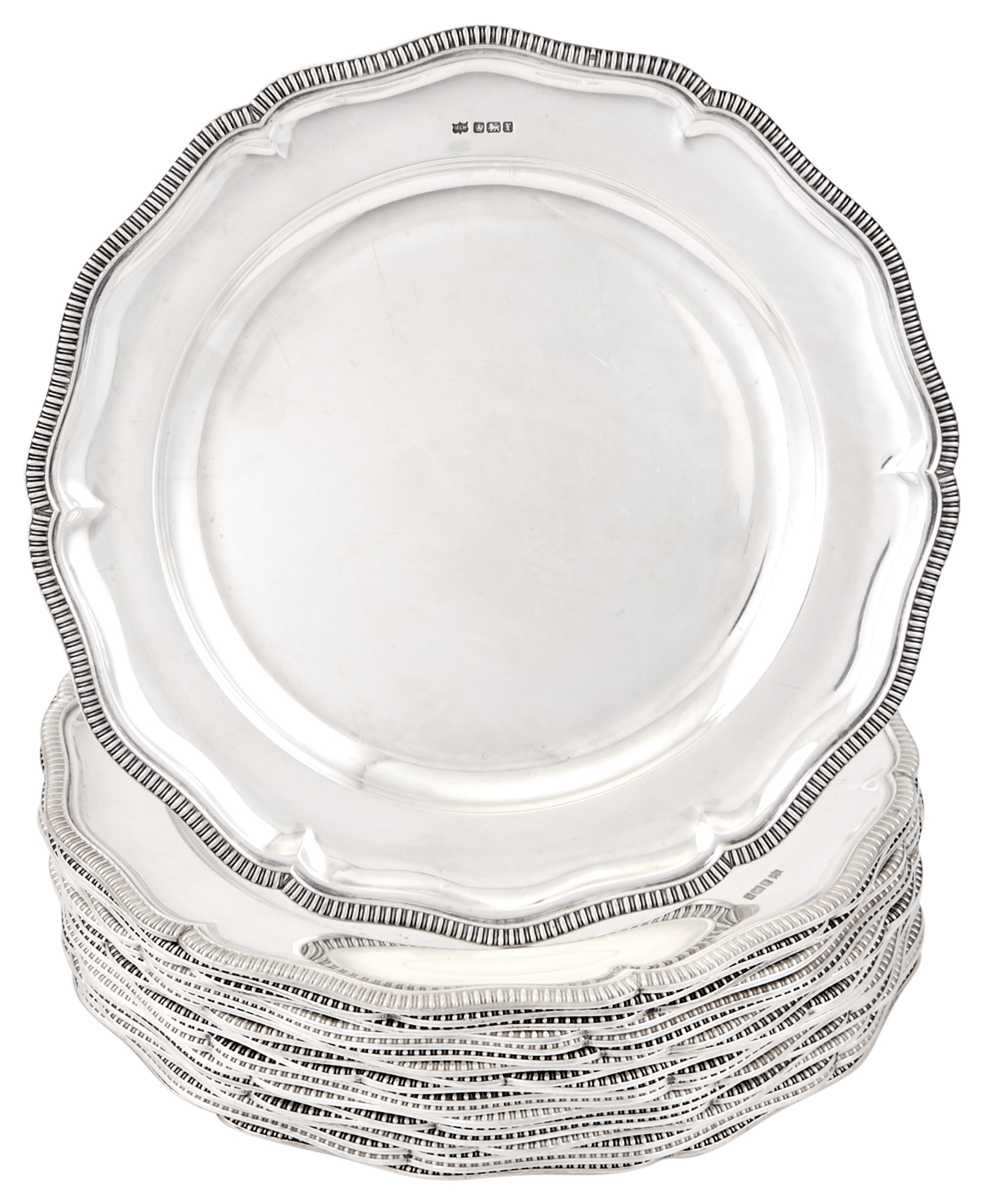 Lot image - Set of Nineteen George V Sterling Silver Dinner Plates