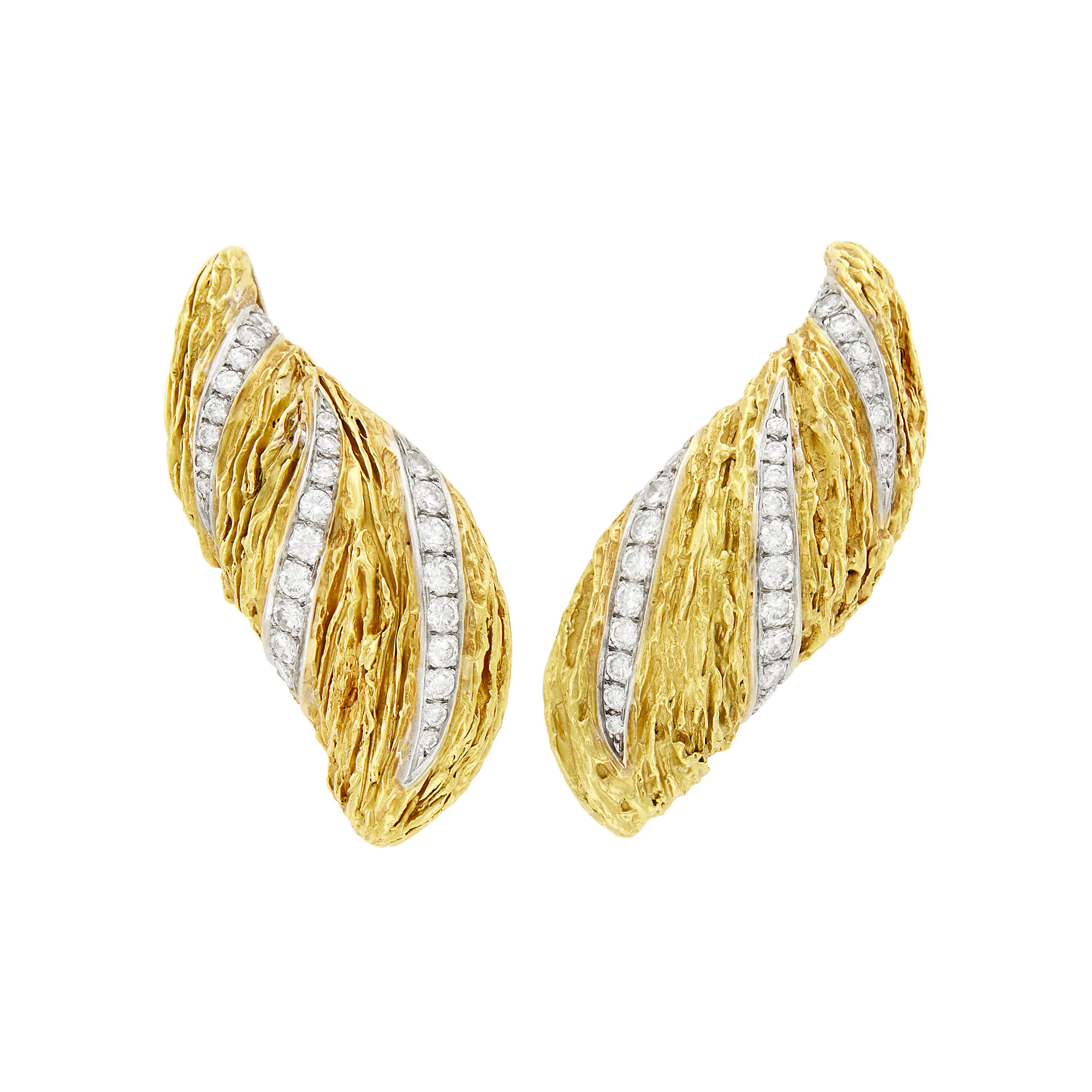 Lot image - Boris Lebeau Pair of Two-Color Gold and Diamond Earclips