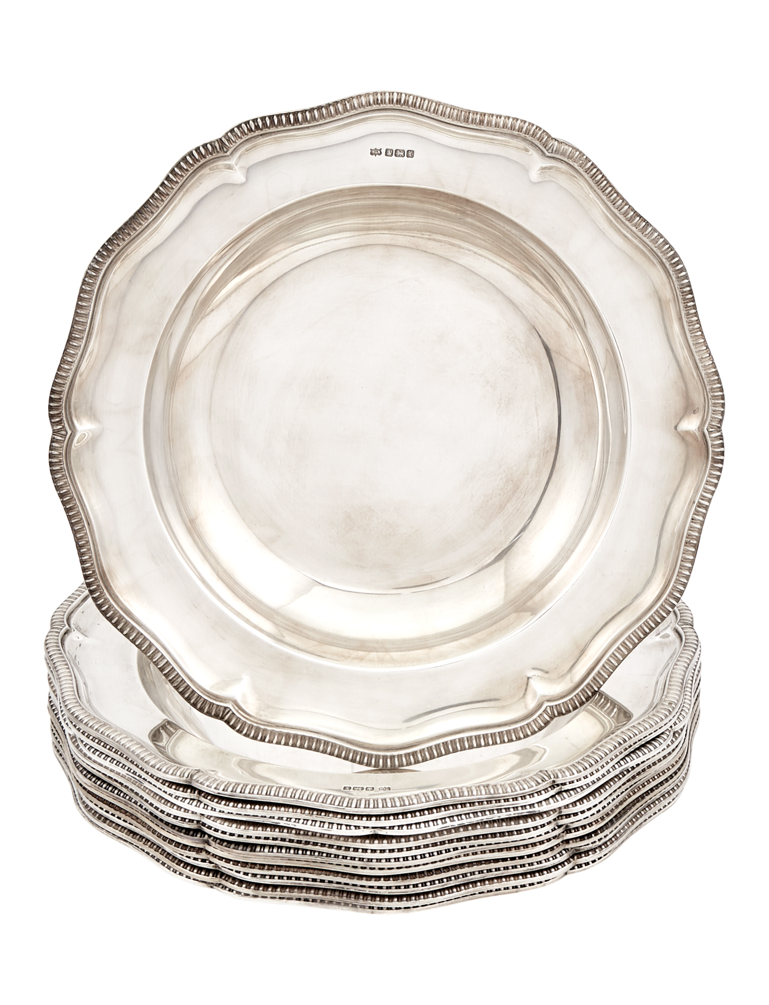 Lot image - Set of Twelve George V Sterling Silver Soup Plates