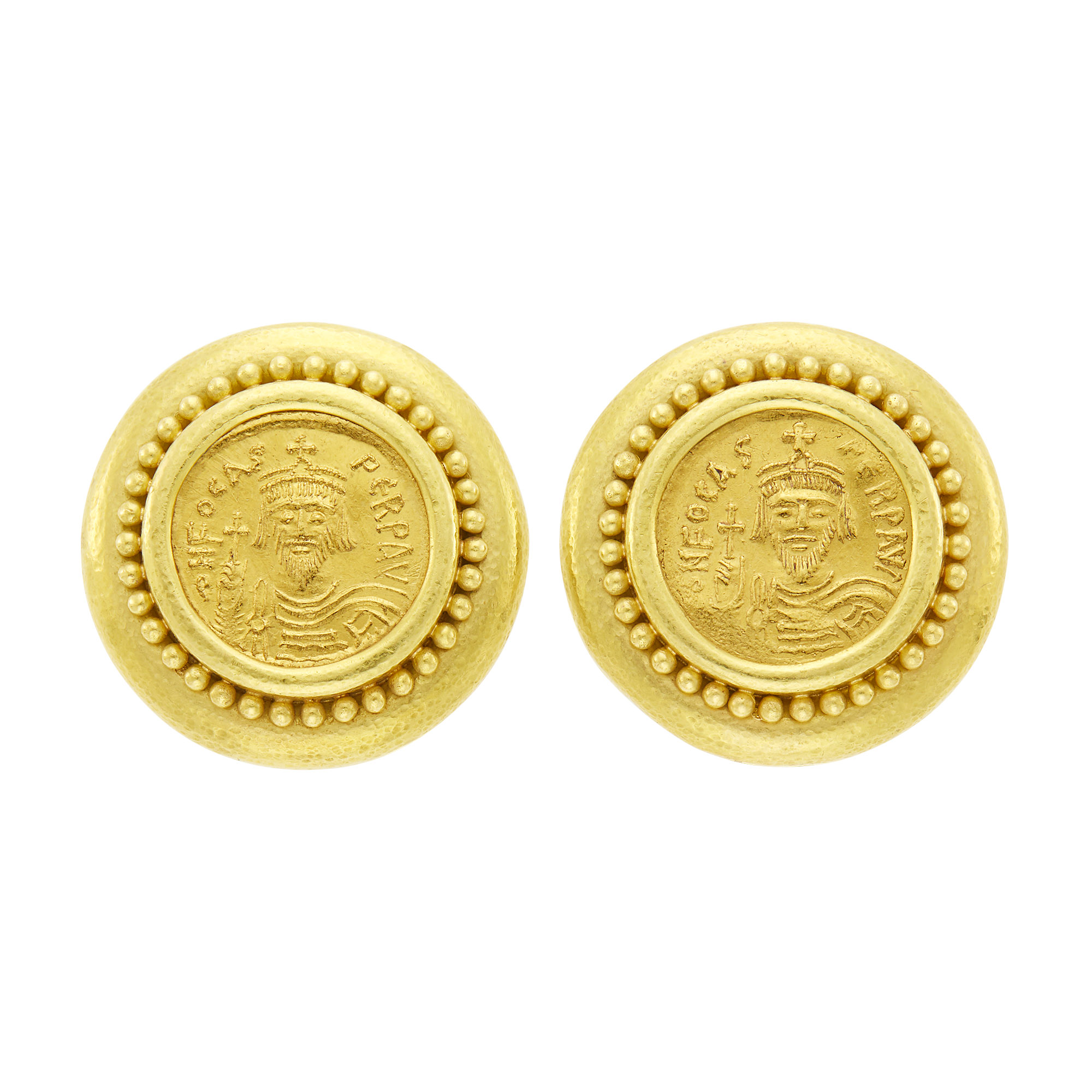 Lot image - Elizabeth Locke Pair of Hammered Gold and Gold Coin Earclips