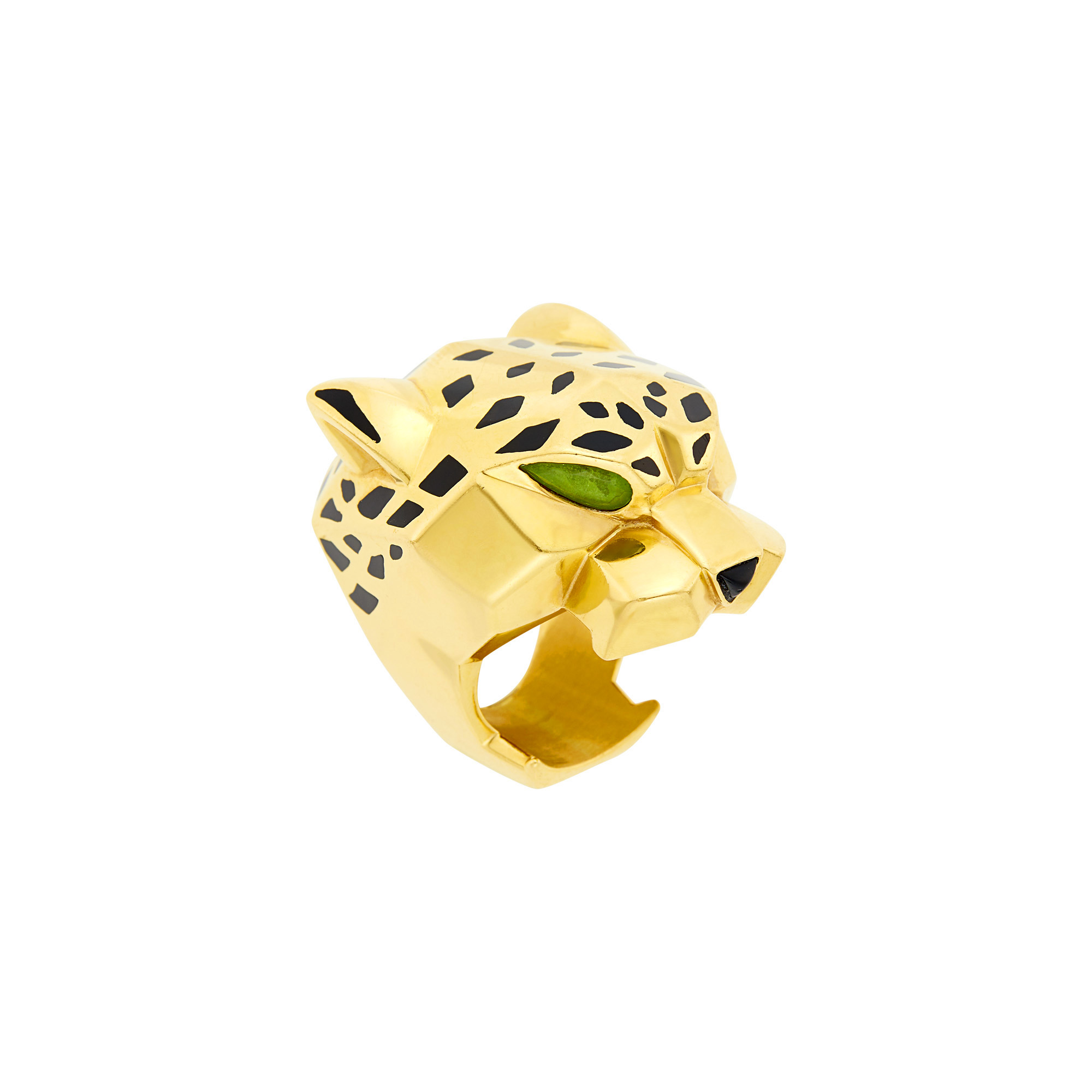 Lot image - Cartier Gold, Black Lacquer and Peridot Panther Ring, France