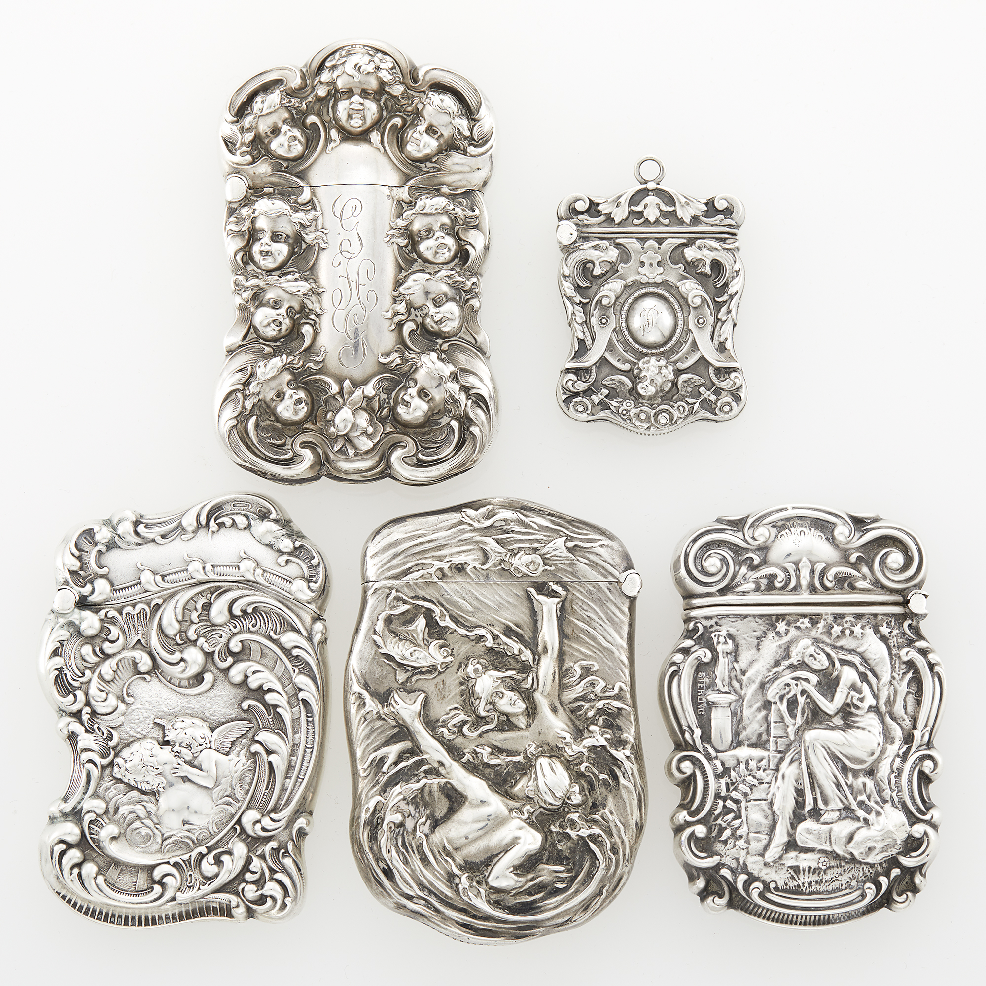 Lot image - Five American Sterling Silver Matchsafes