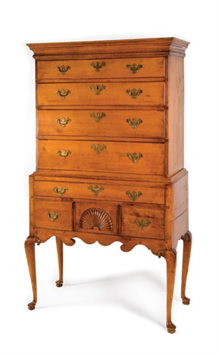 Lot image - Queen Anne Maple High Chest of Drawers