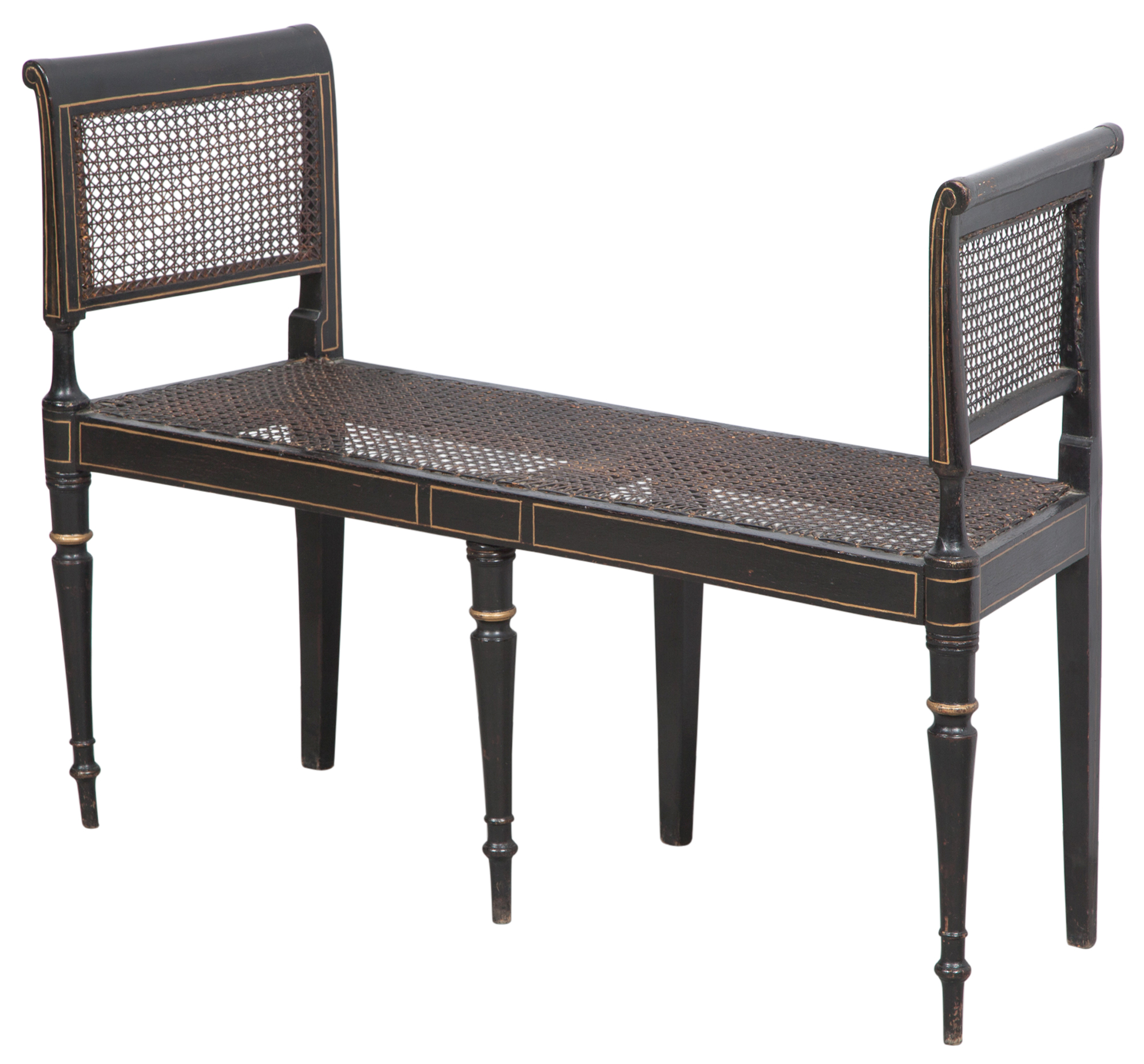 Lot image - Regency Black-Japanned and Caned Window Seat