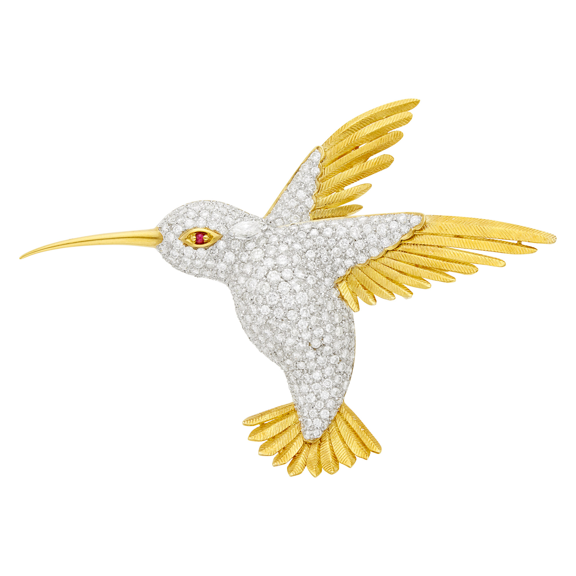 Lot image - Two-Color Gold and Diamond Hummingbird Clip-Brooch