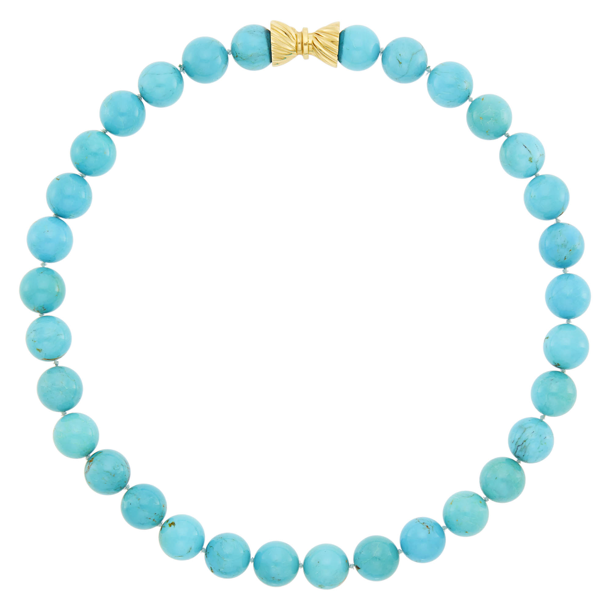 Lot image - Turquoise Bead Necklace with Fluted Gold Clasp