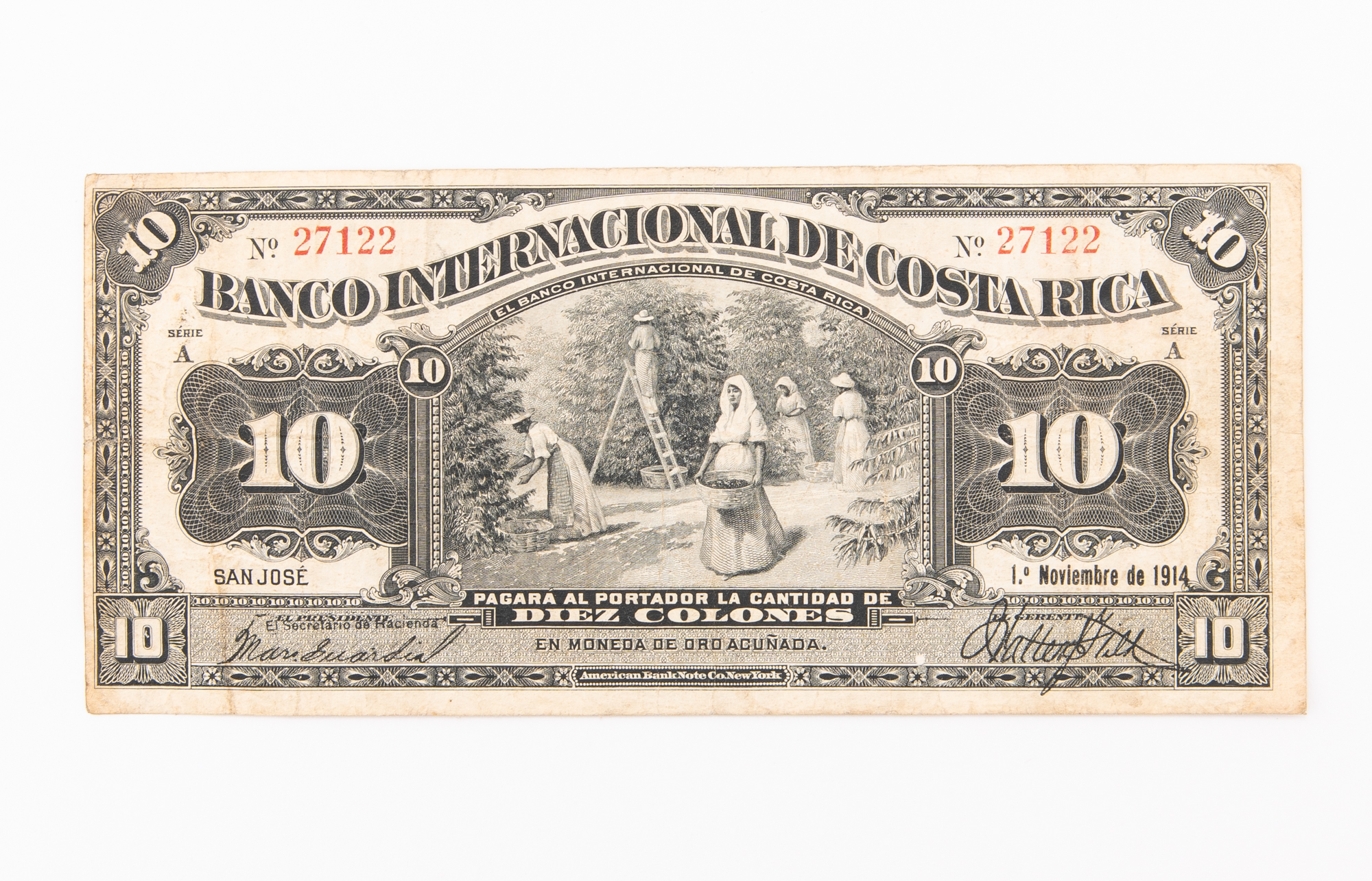 Lot image - Costa Rica, Banco Internacional 1914 Diez Colones Pick#161