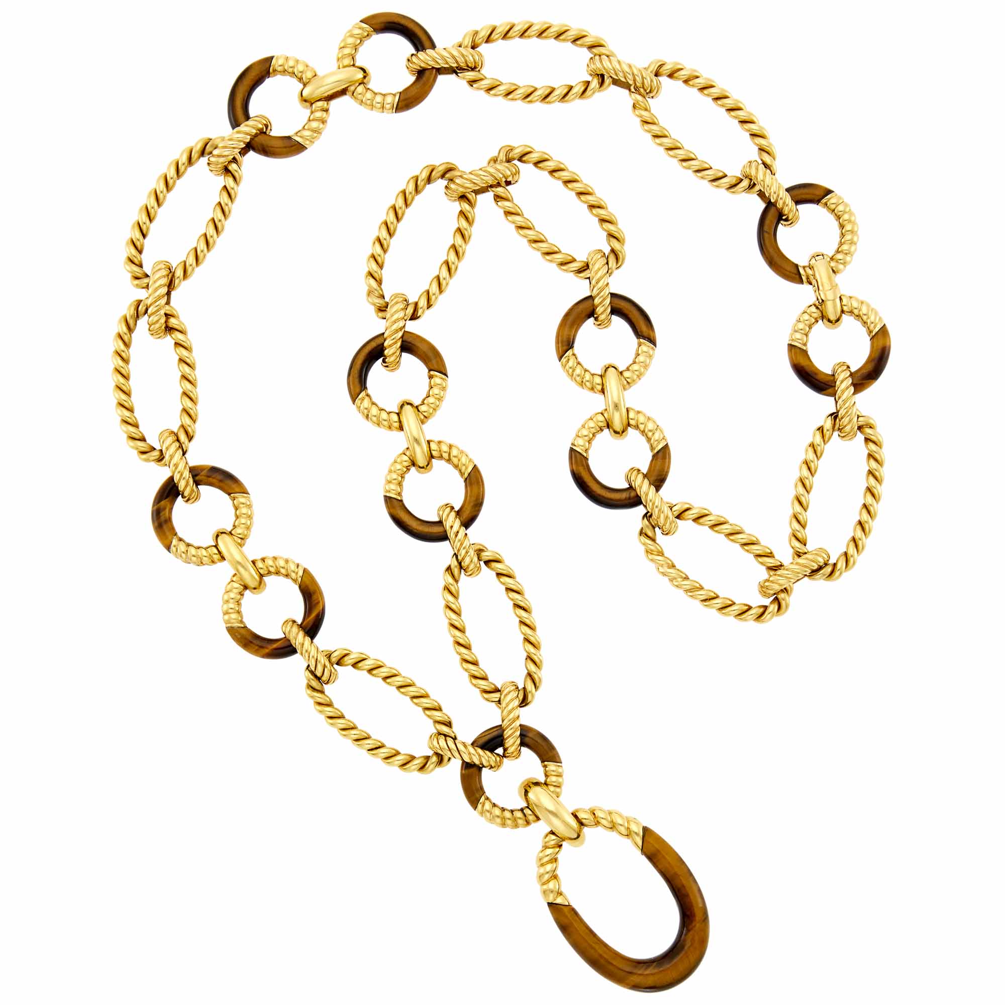 Lot image - Van Cleef & Arpels Long Gold and Tigers Eye Pendant-Necklace, France