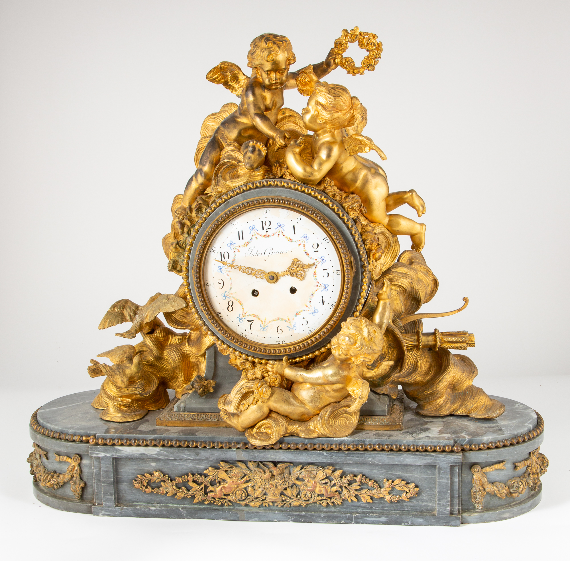 Lot image - Louis XV Style Gilt-Bronze and Marble Clock
