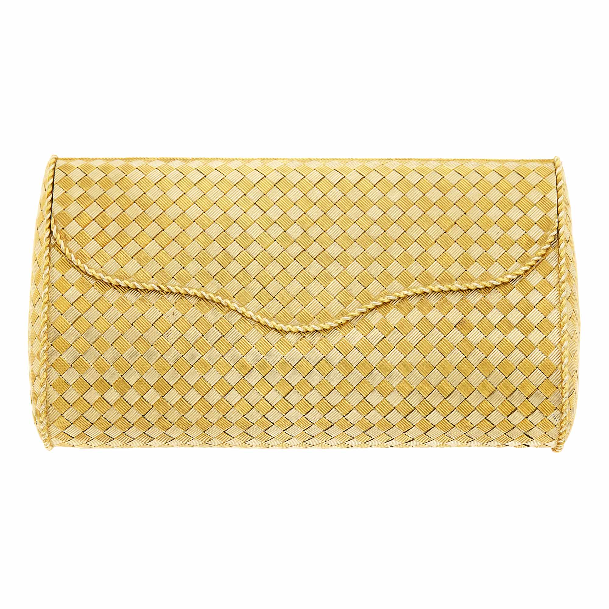 Lot image - Two-Color Gold Basketweave Clutch Purse