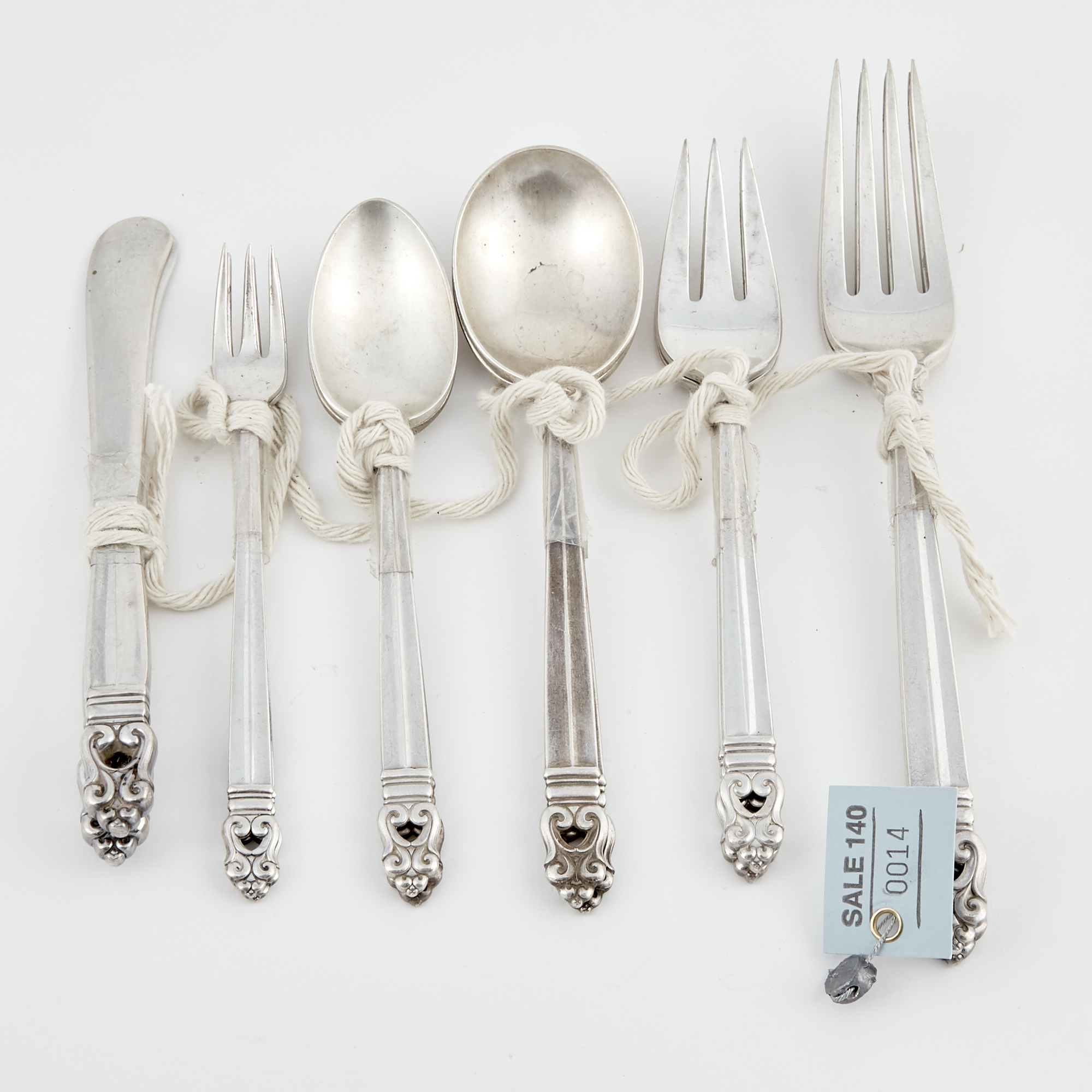 Lot image - 12 Pieces of Silverware, 17 ozs., Royal Danish
