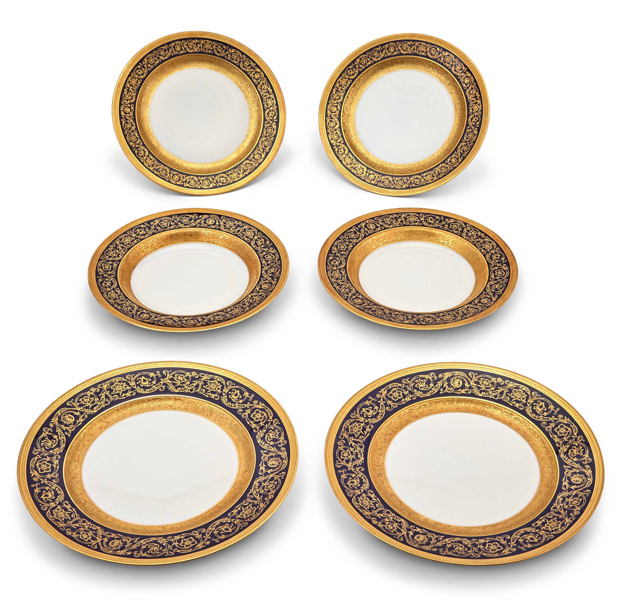 Lot image - Bernadaud Blue and Gold Encrustation Porcelain Set