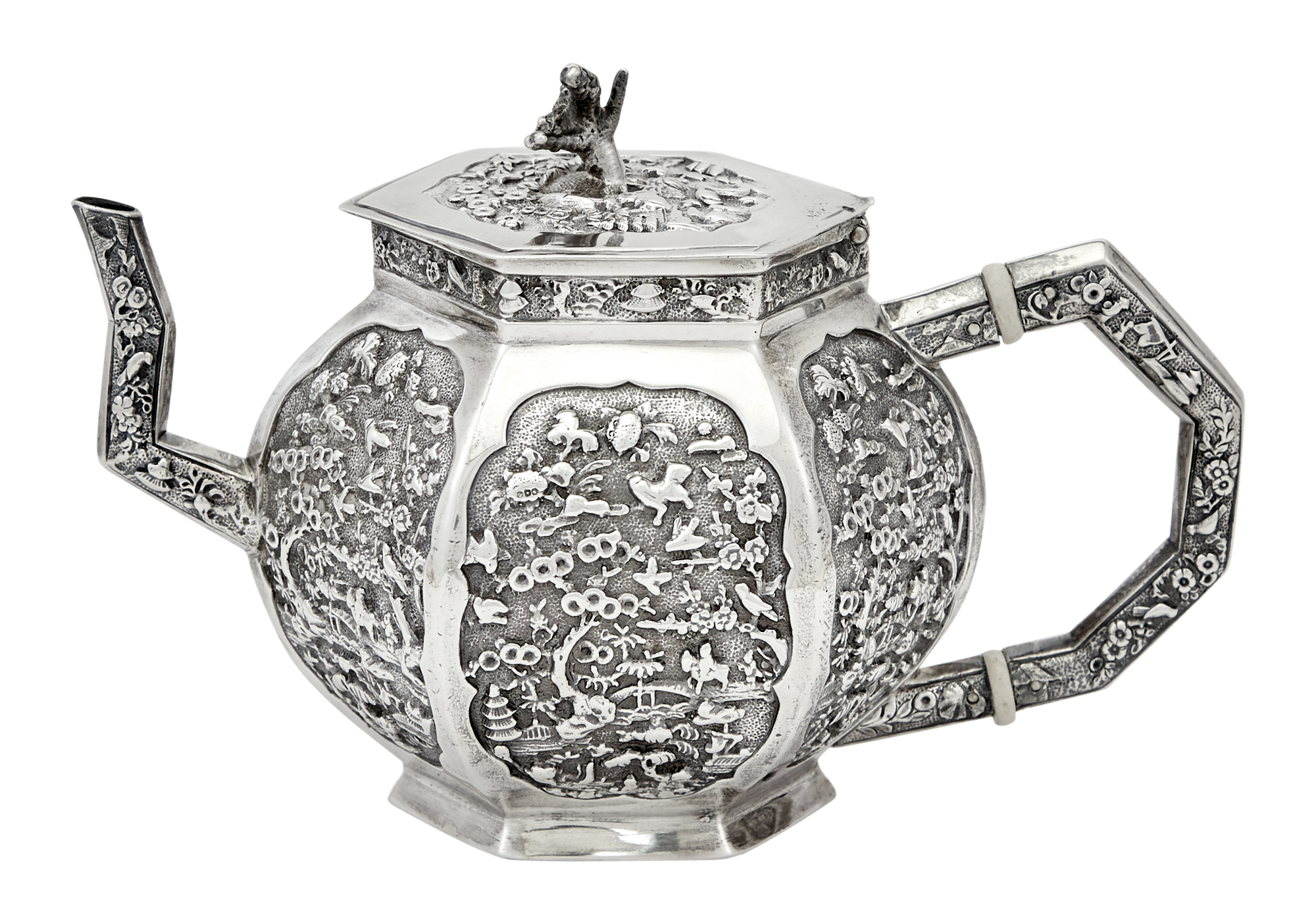 Lot image - Victorian Sterling Silver Chinoiserie Teapot