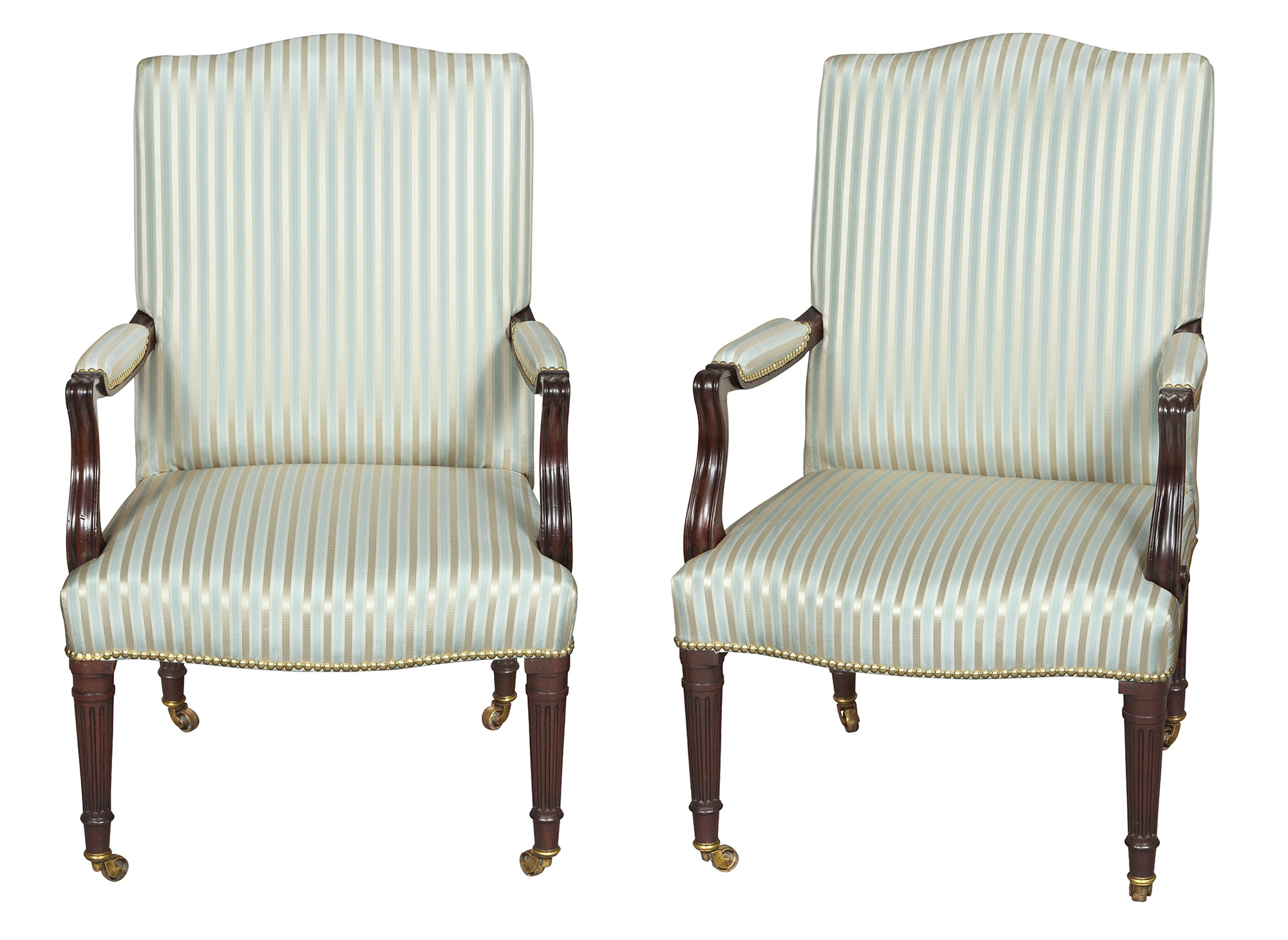 Lot image - Pair of George III Mahogany Open Armchairs