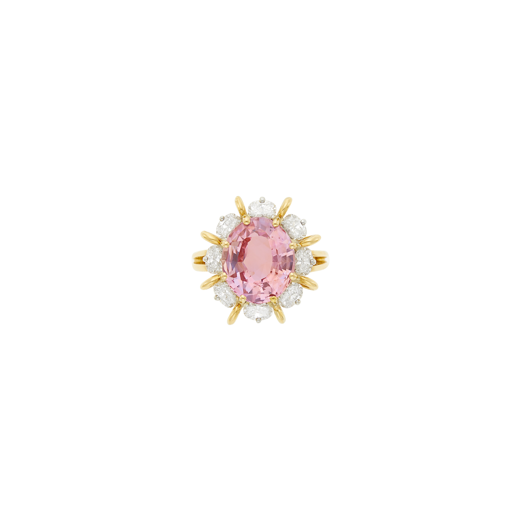 Lot image - Oscar Heyman & Brothers Gold, Platinum, Padparadscha Sapphire and Diamond Ring