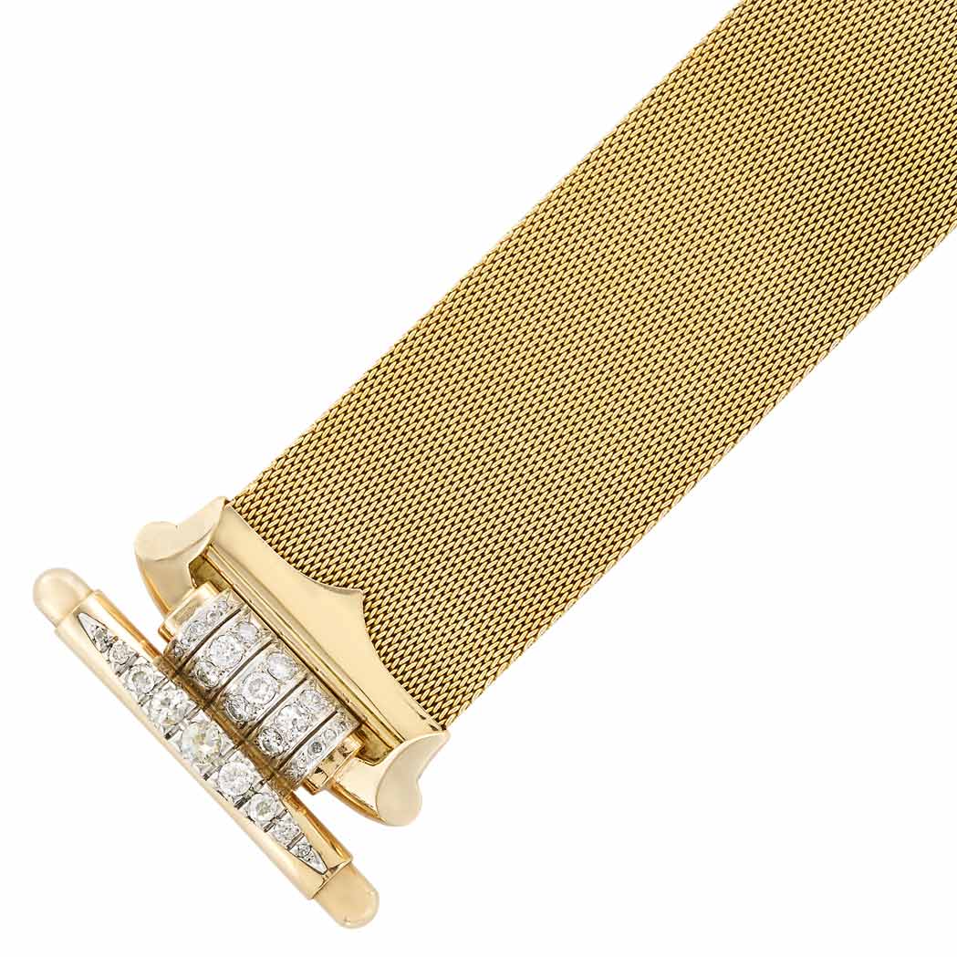 Lot image - Retro Two-Color Gold, Platinum and Diamond Mesh Bracelet