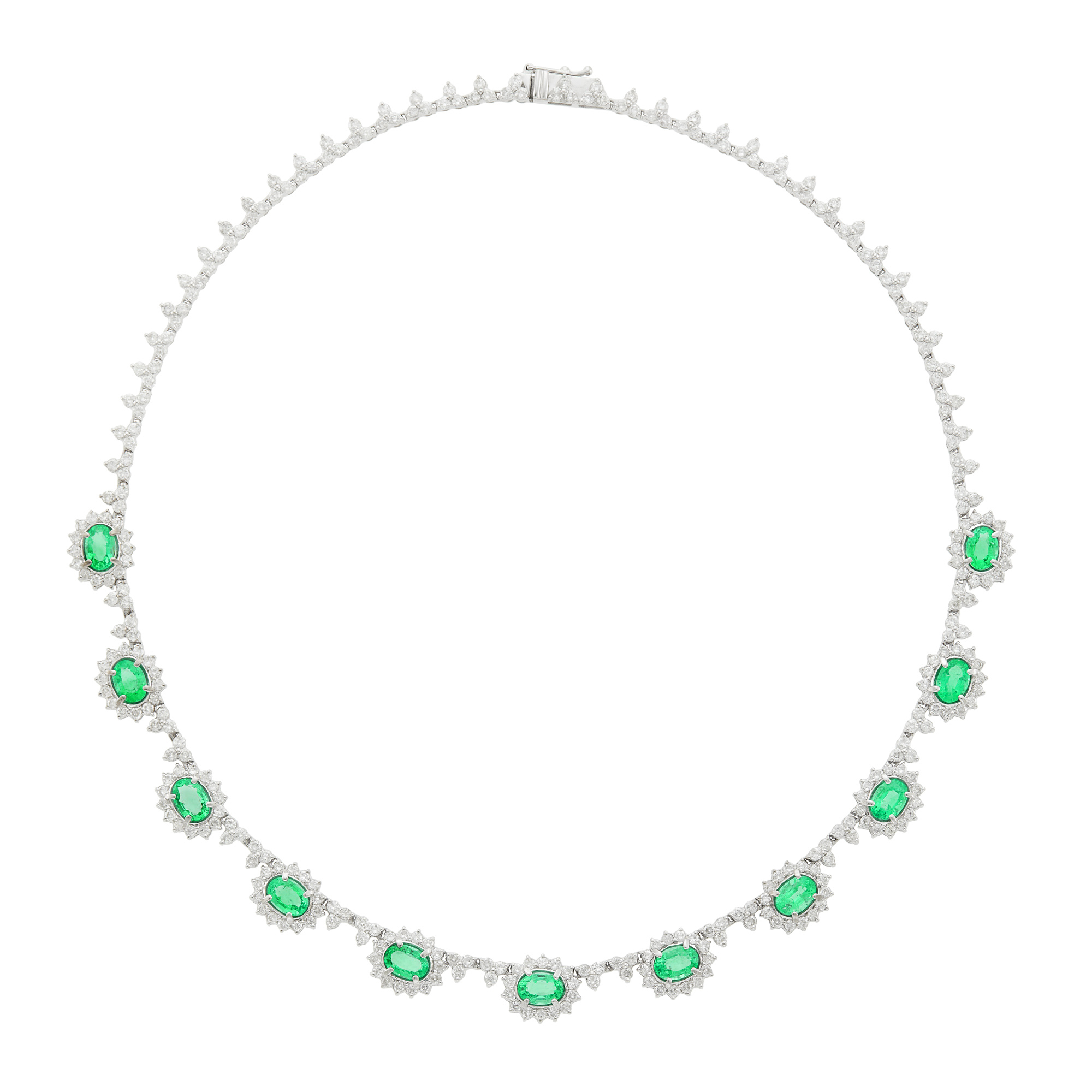 Lot image - White Gold, Emerald and Diamond Necklace