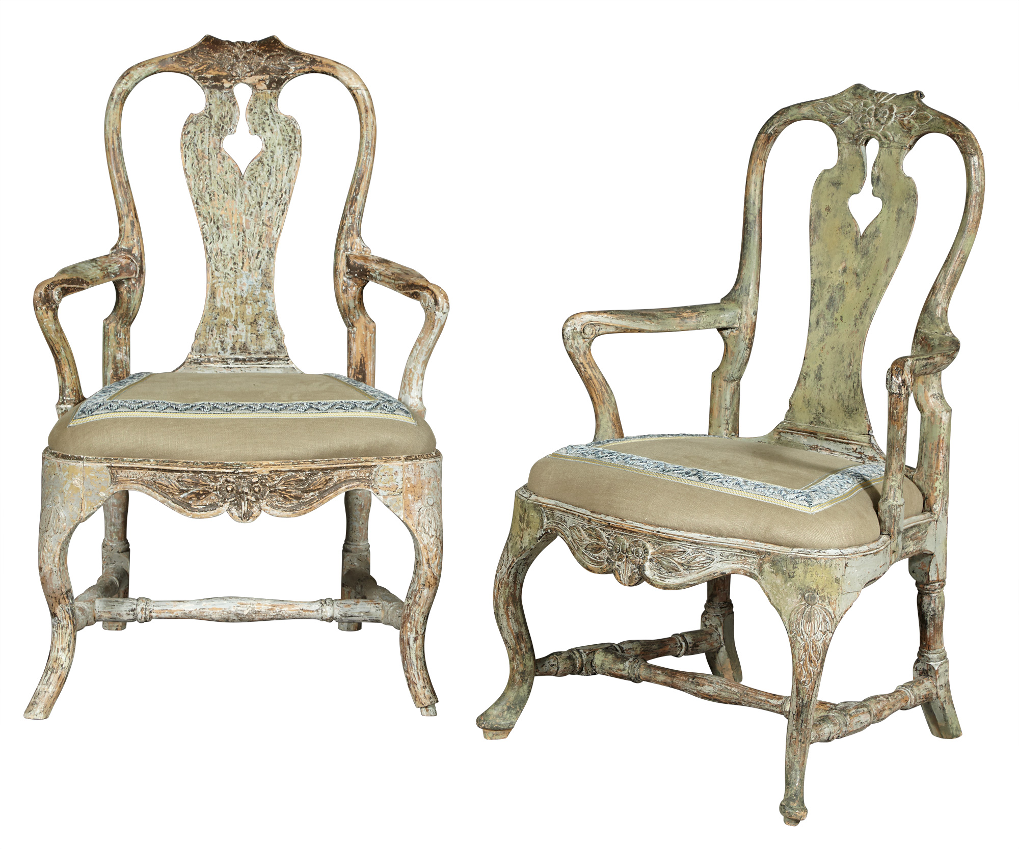 Lot image - Assembled Pair of Swedish Rococo Painted Armchairs