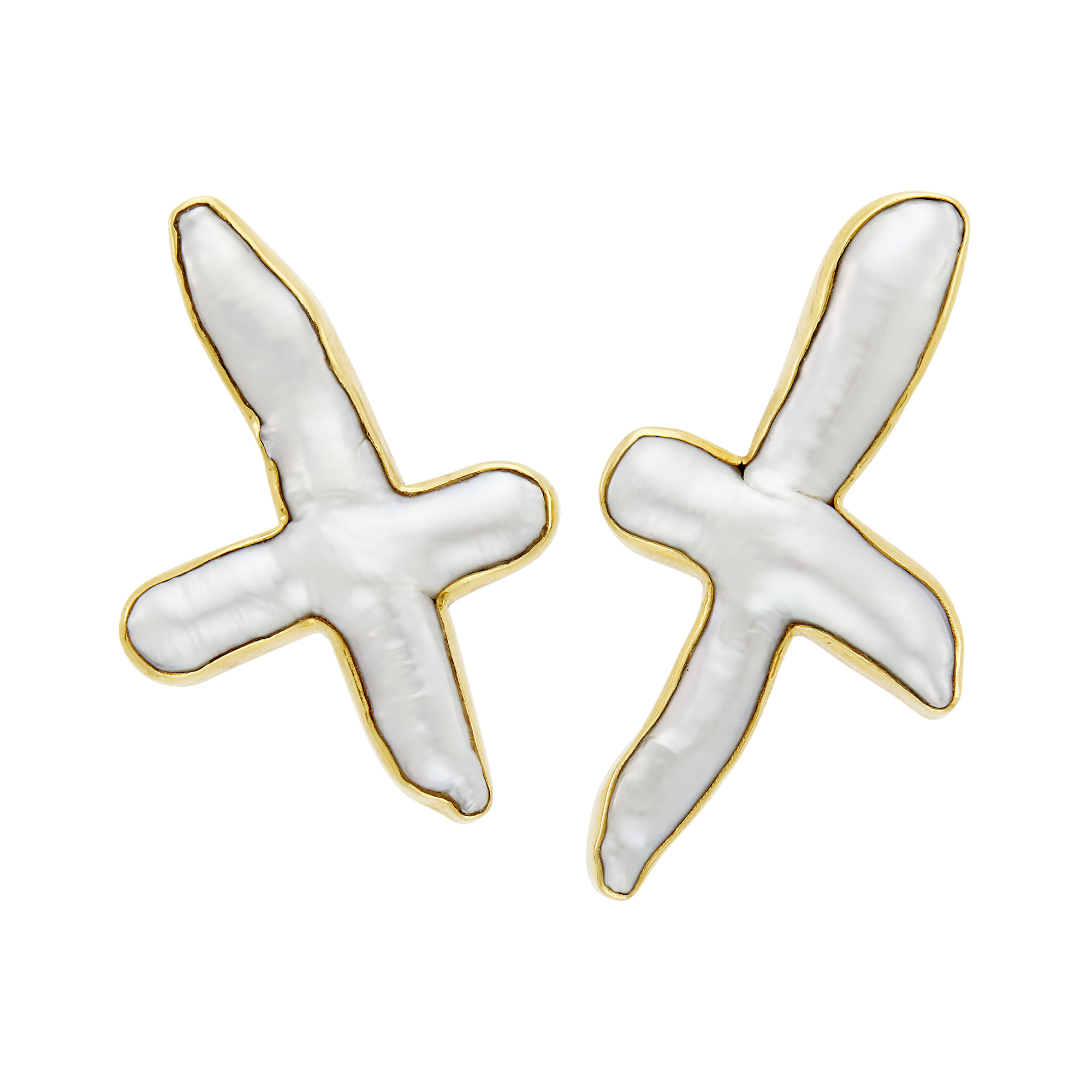 Lot image - Christopher Walling Pair of Gold and Baroque Freshwater Pearl Earclips