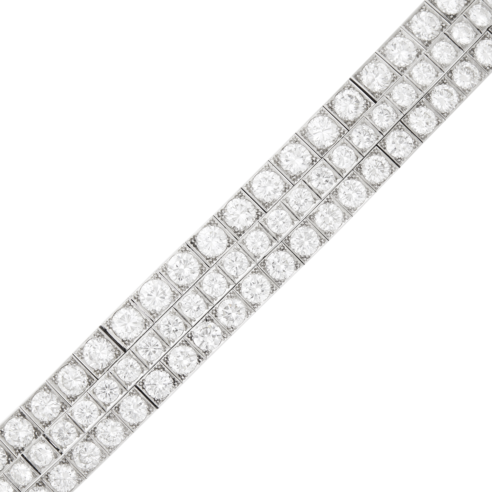 Lot image - Three Row Platinum and Diamond Straightline Bracelet