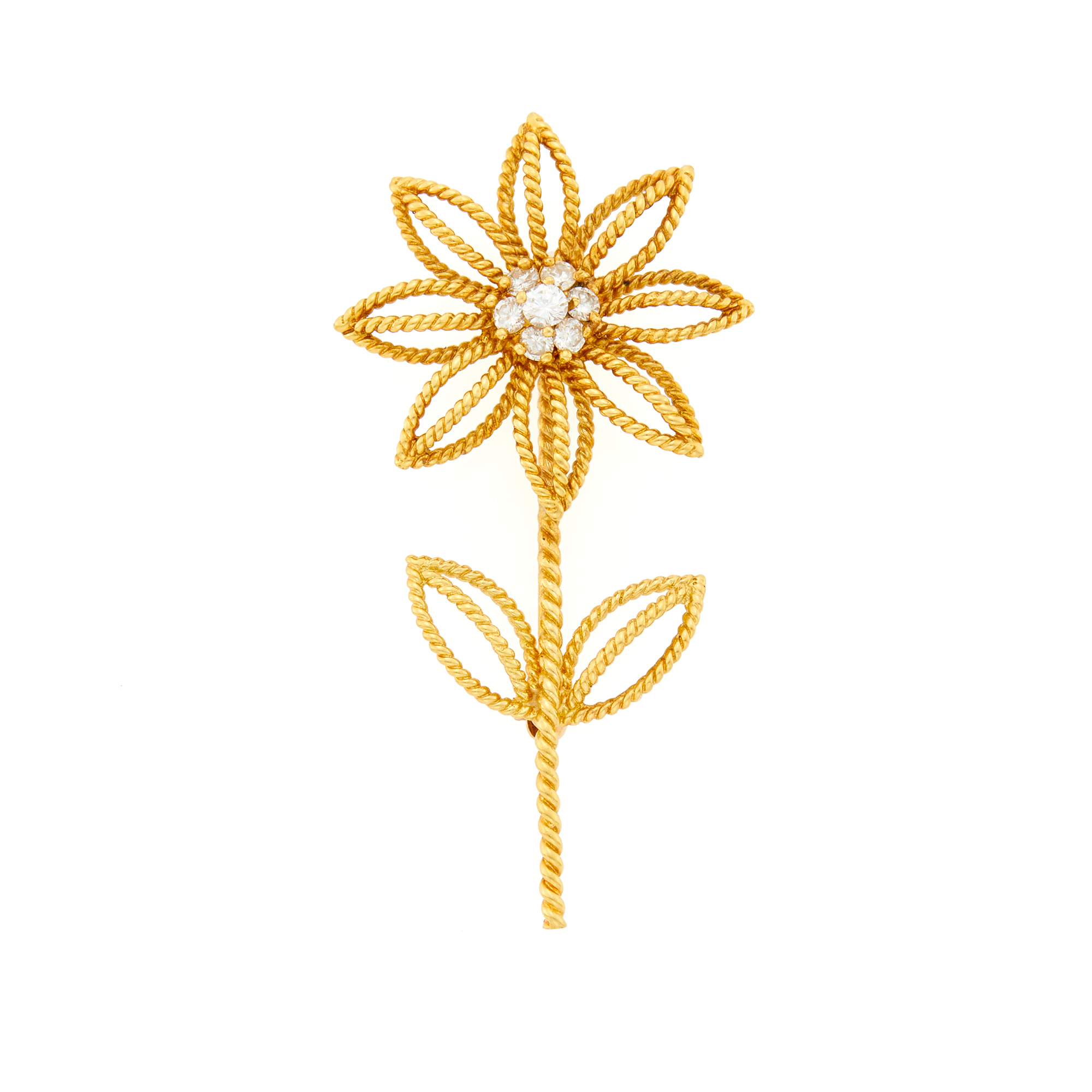 Lot image - Tiffany & Co. Gold and Diamond Flower Pin