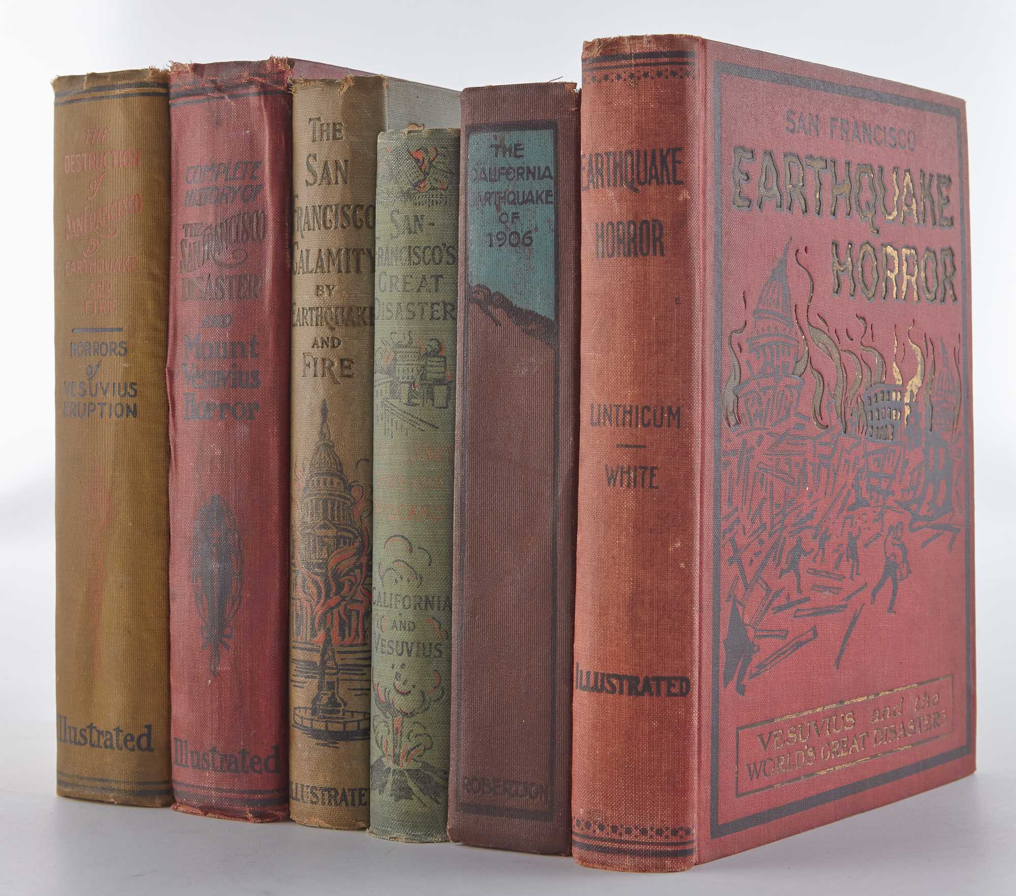 Lot image - [SAN FRANCISCO EARTHQUAKE]  Group of books related to the earthquake in San Francisco in 1906.