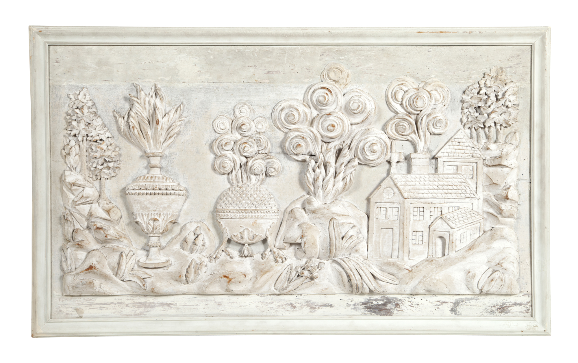 Lot image - Continental Neoclassical Grey-Painted Boiserie Panel