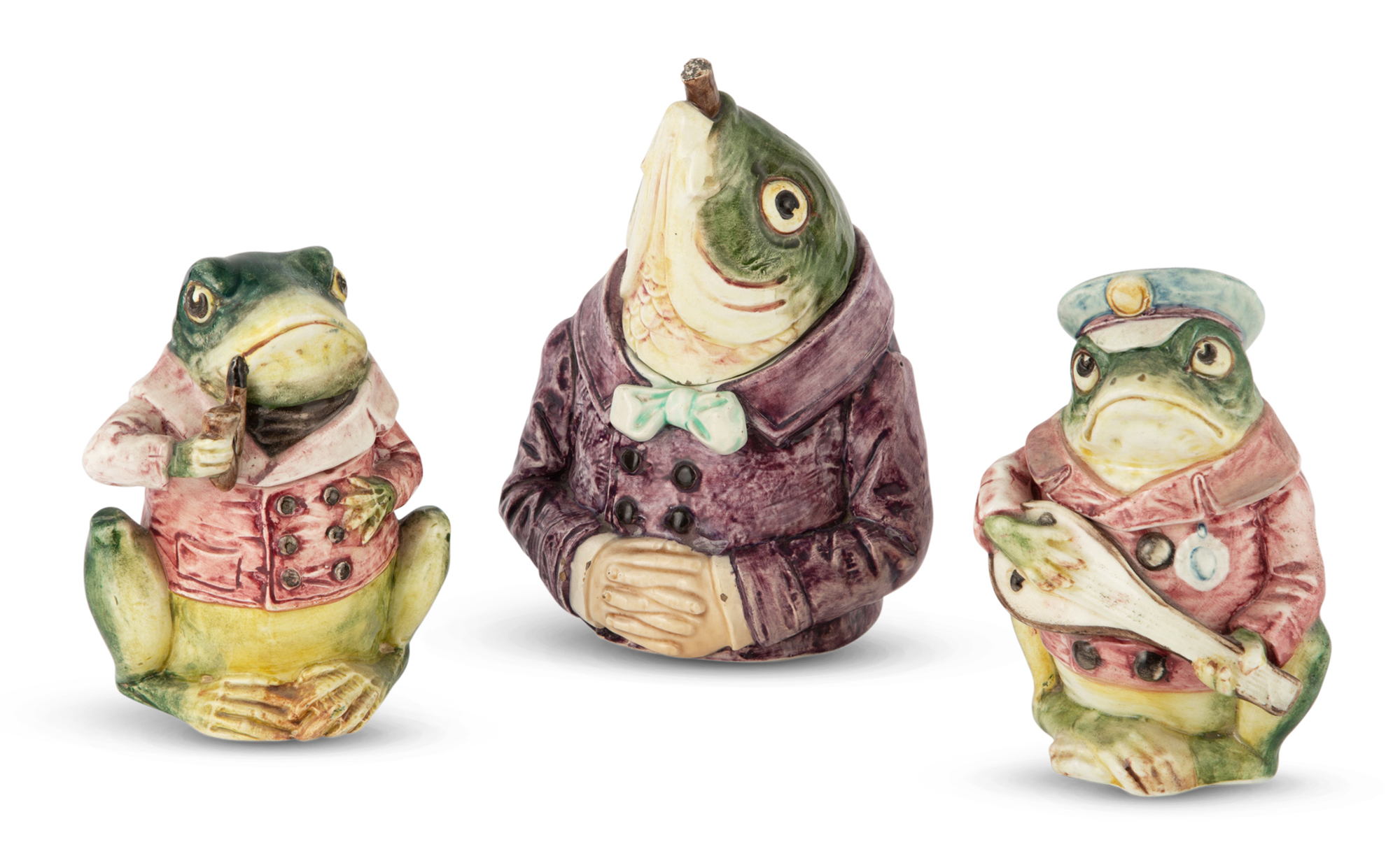 Lot image - Group of Continental Majolica Figural Humidors