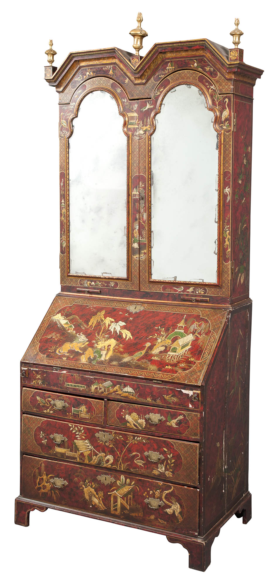 Lot image - Queen Anne Style Red-Japanned and Parcel-Gilt Bureau Cabinet