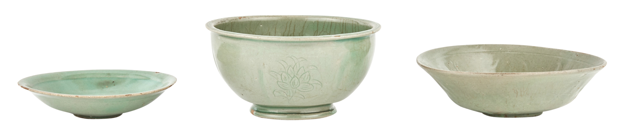Lot image - Three Korean Celadon Bowls
