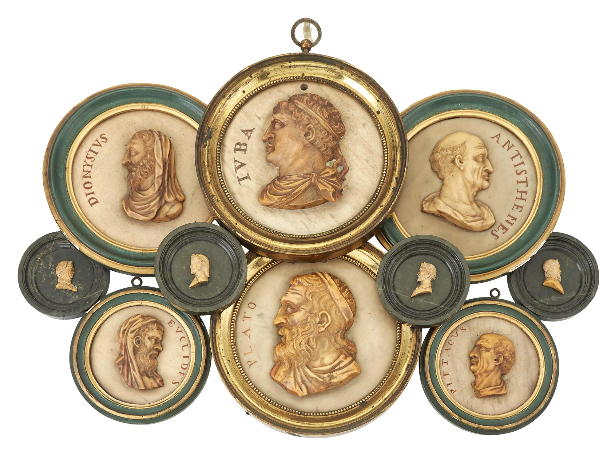 Lot image - Group of Ten Marble Italian Portrait Relief Plaques After the Antique