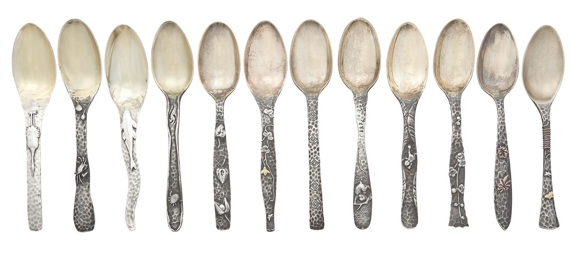 Lot image - Set of Twelve Tiffany & Co. Sterling Silver and Mixed Metal Teaspoons