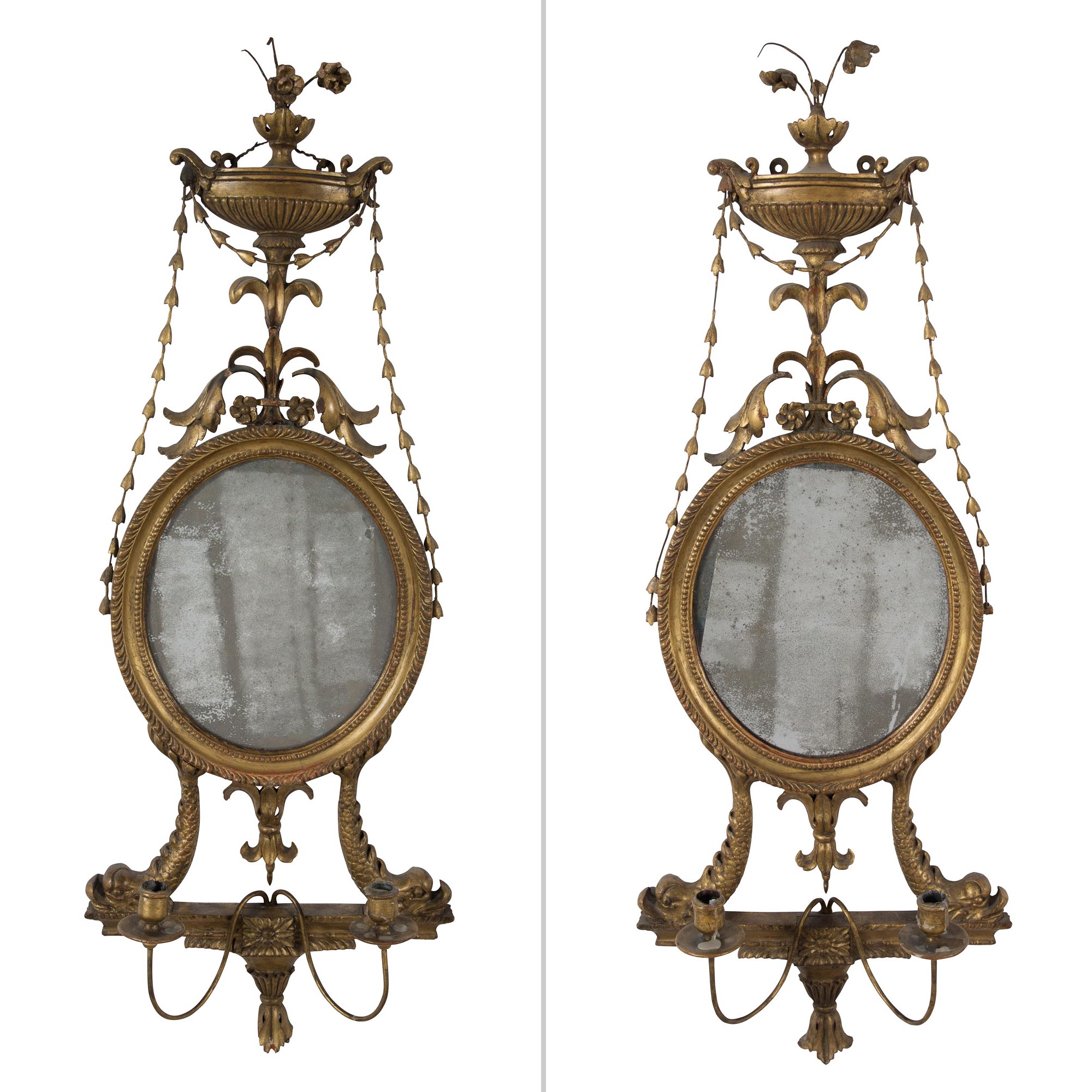 Lot image - Pair of George III Style Giltwood Two-Light Girandoles